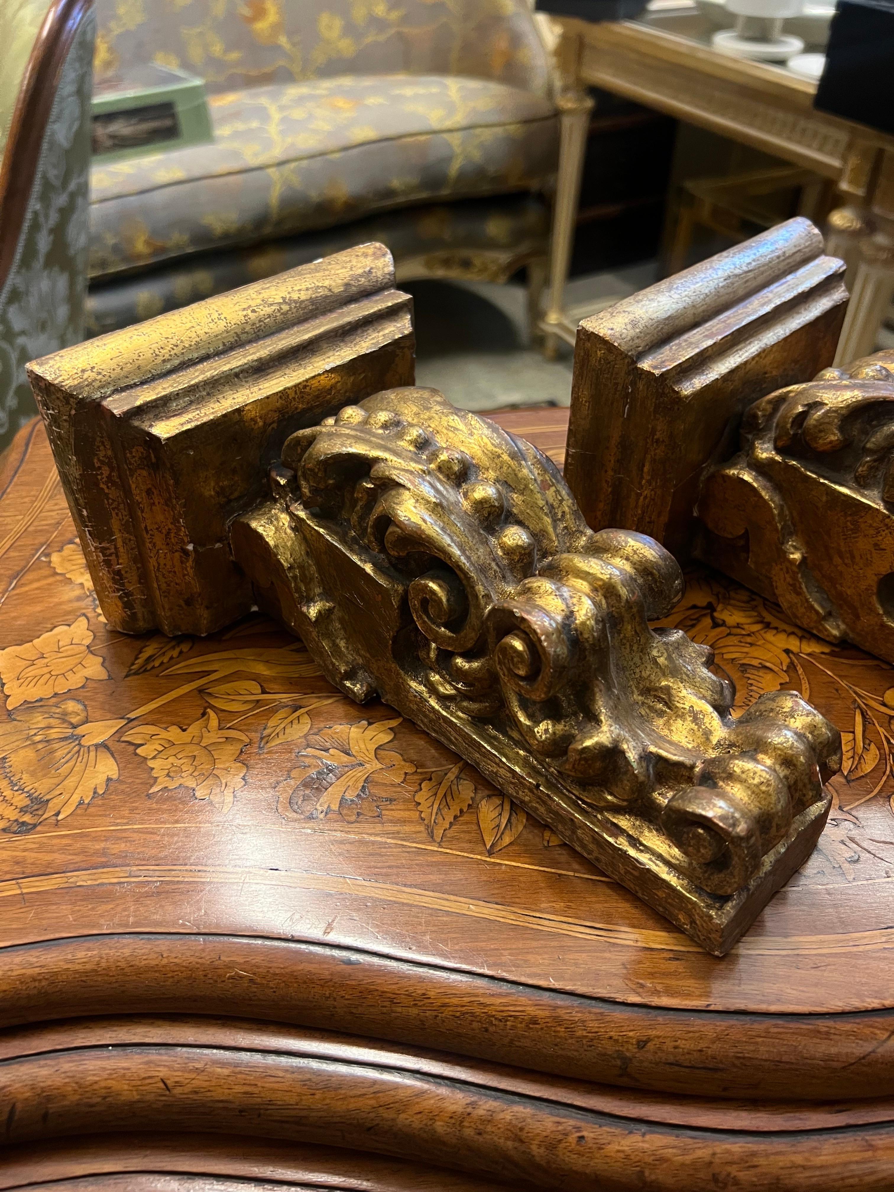 19th Century French Pair of Small Gilt Wood Hand Carved Consoles in Rococo Style In Good Condition For Sale In Sofia, BG