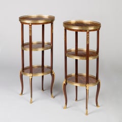 19th Century French Pair of Tiered Tables With Floral Marquetry & Ormolu Mounts