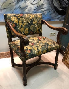 19th Century French Pair of Walnut Hand Carved Low Back Armchairs