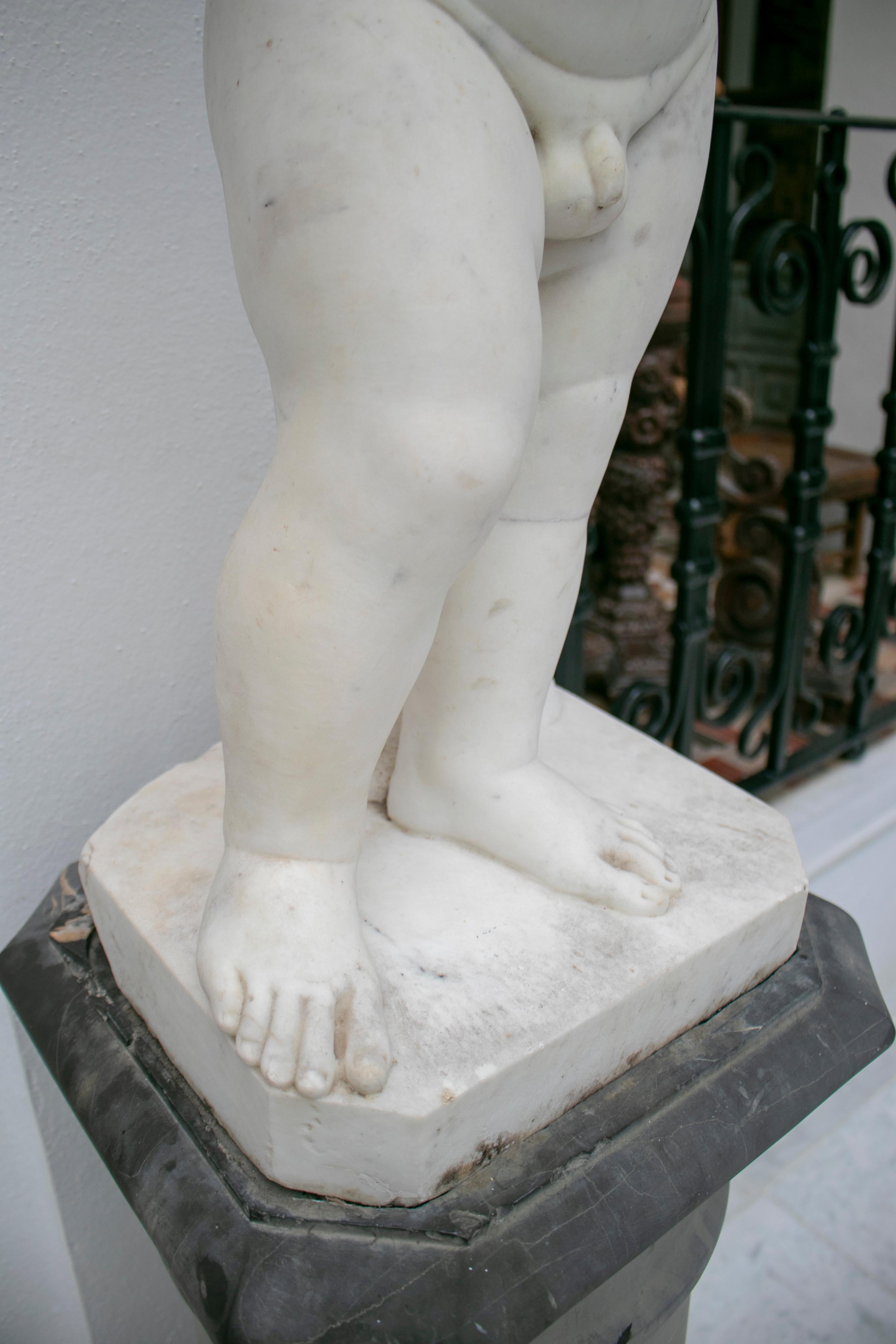 19th Century French Pair of White Carrara Marble Child Sculptures For Sale 12