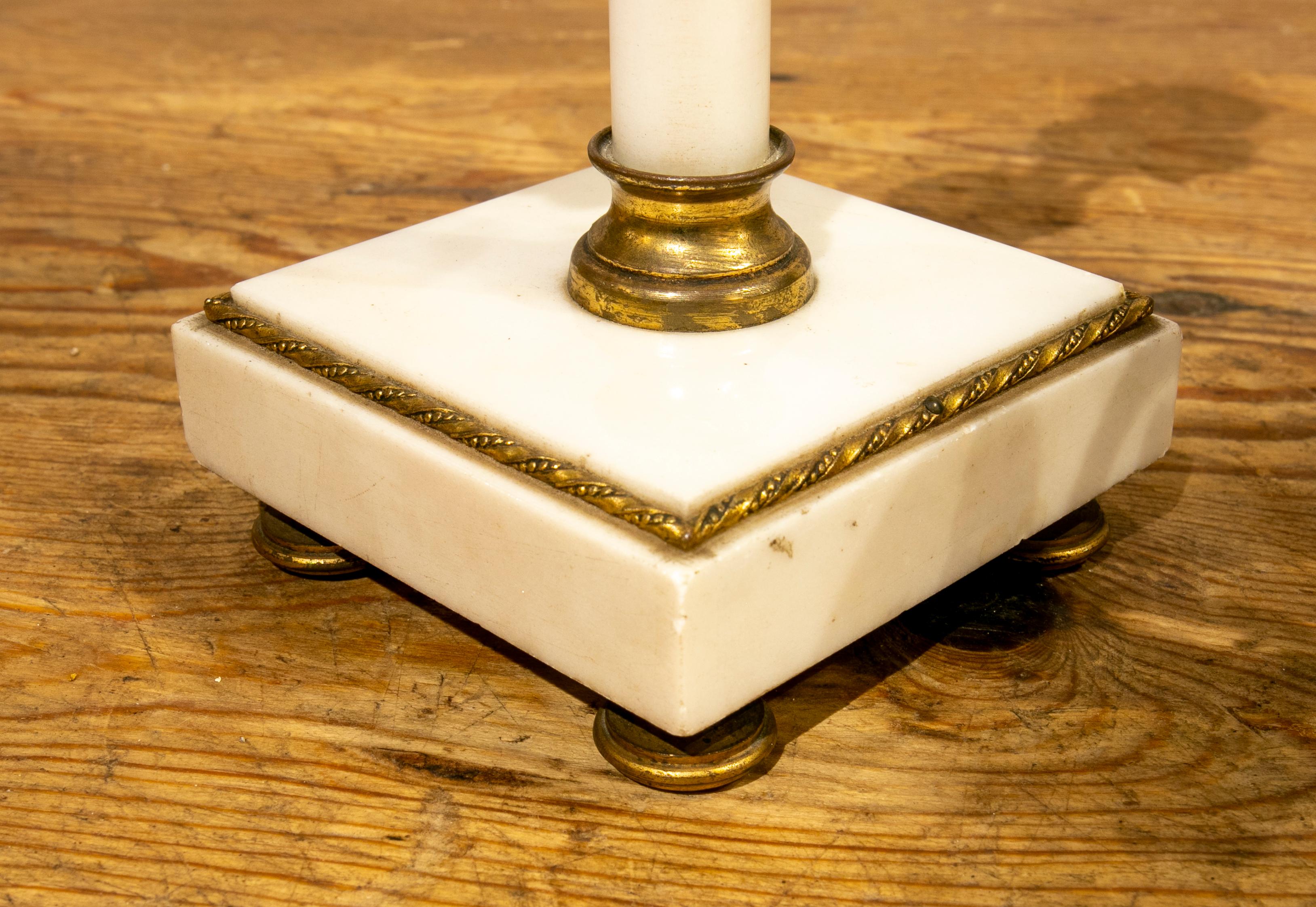 19th Century French Pair of White Marble and Gilded Bronze Candlesticks For Sale 9