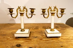 19th Century French Pair of White Marble and Gilded Bronze Candlesticks