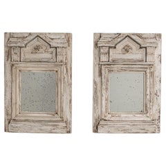 19th Century French Pair Of White Patinated Wooden Mirrors