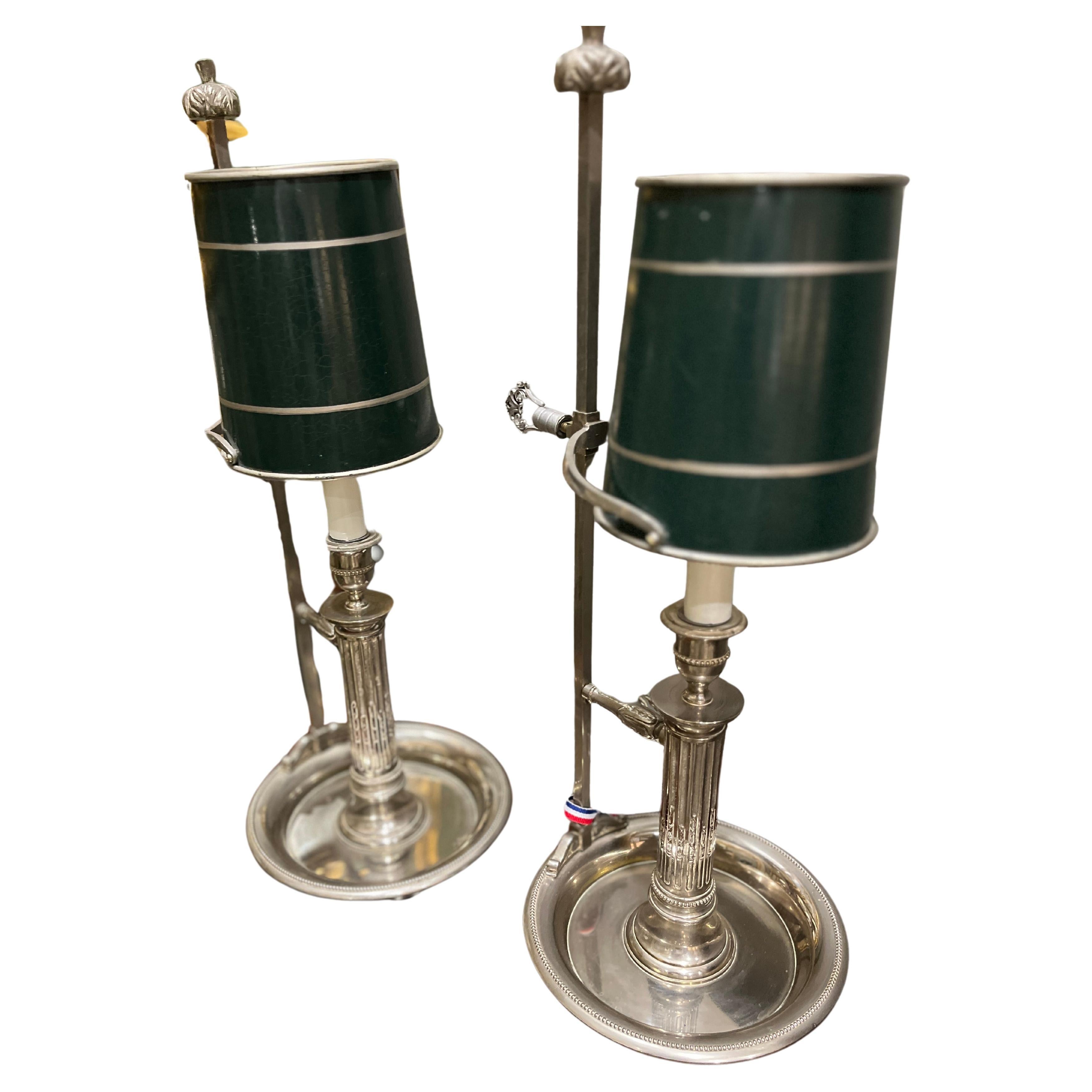 19th Century French Pair Silverplate Bouillotte Lamps For Sale