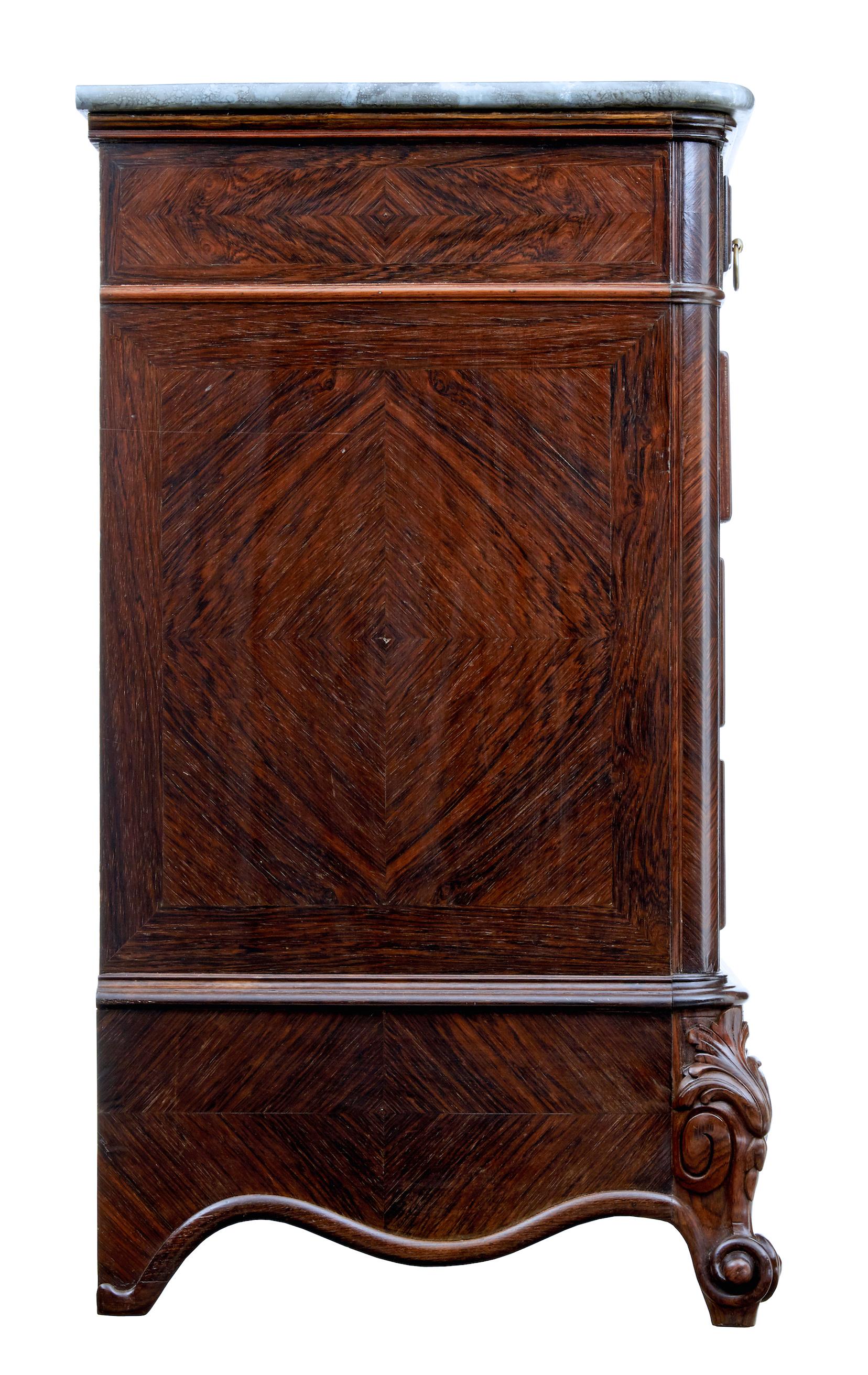 19th Century 19th century French palisander chest of drawers with faux marble top For Sale