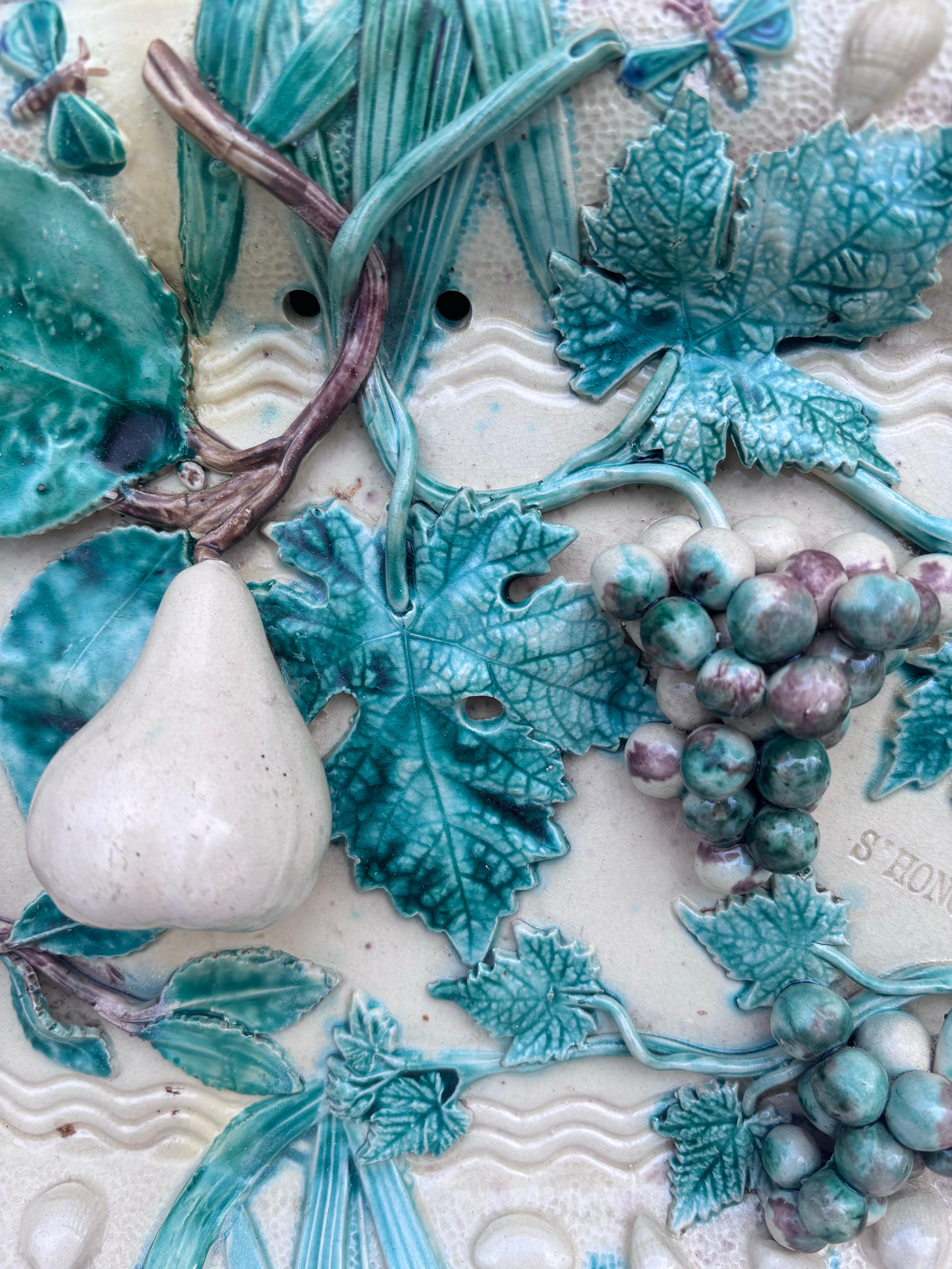 Late 19th Century 19th Century French Palissy Majolica Platter Saint Honore Les Bains For Sale