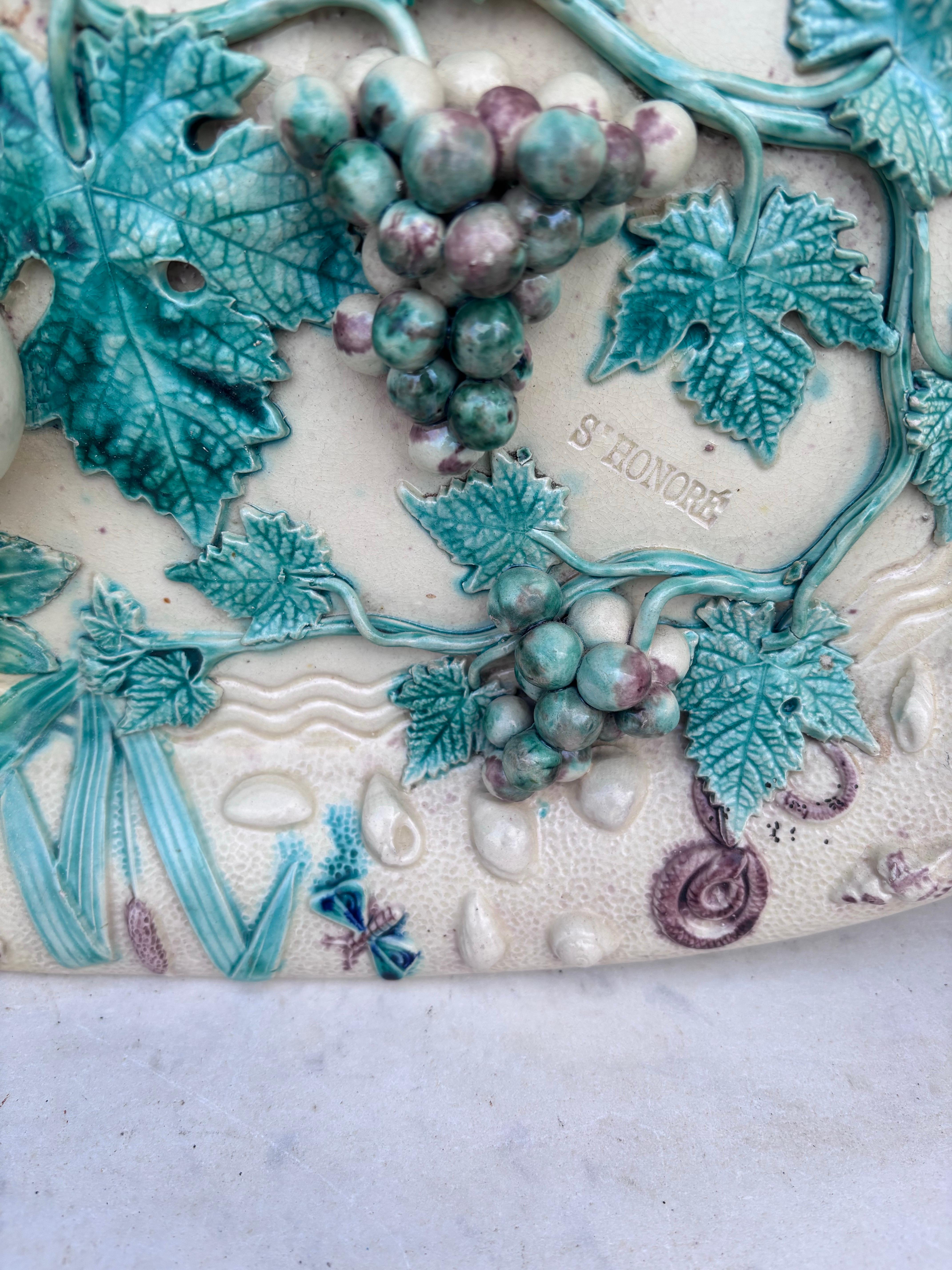 Ceramic 19th Century French Palissy Majolica Platter Saint Honore Les Bains For Sale