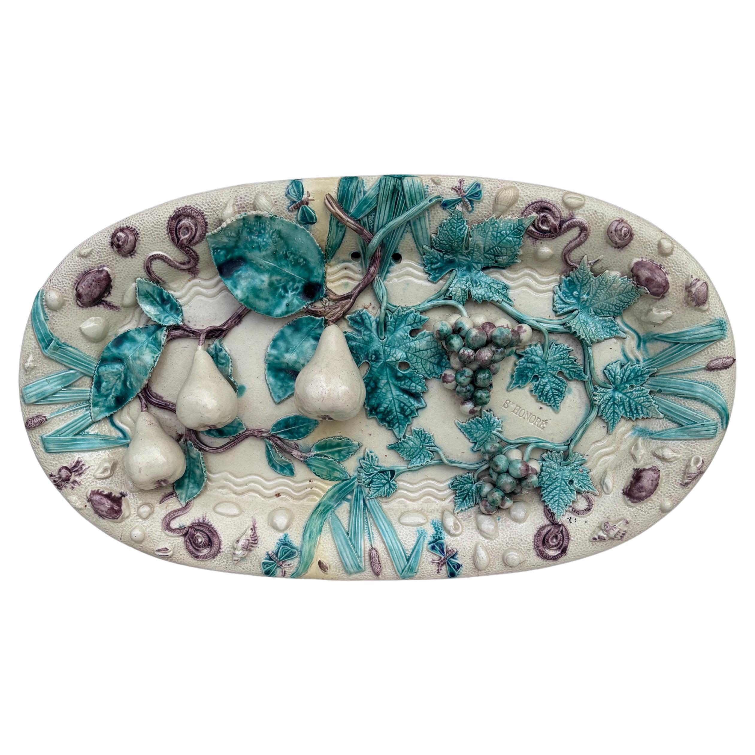 19th Century French Palissy Majolica Platter Saint Honore Les Bains For Sale