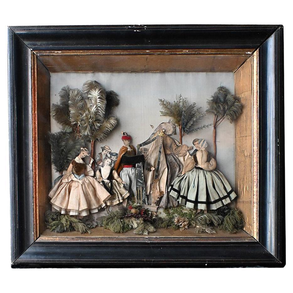 19th Century French Paper Cut Out Diorama Scene For Sale