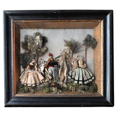 Antique 19th Century French Paper Cut Out Diorama Scene