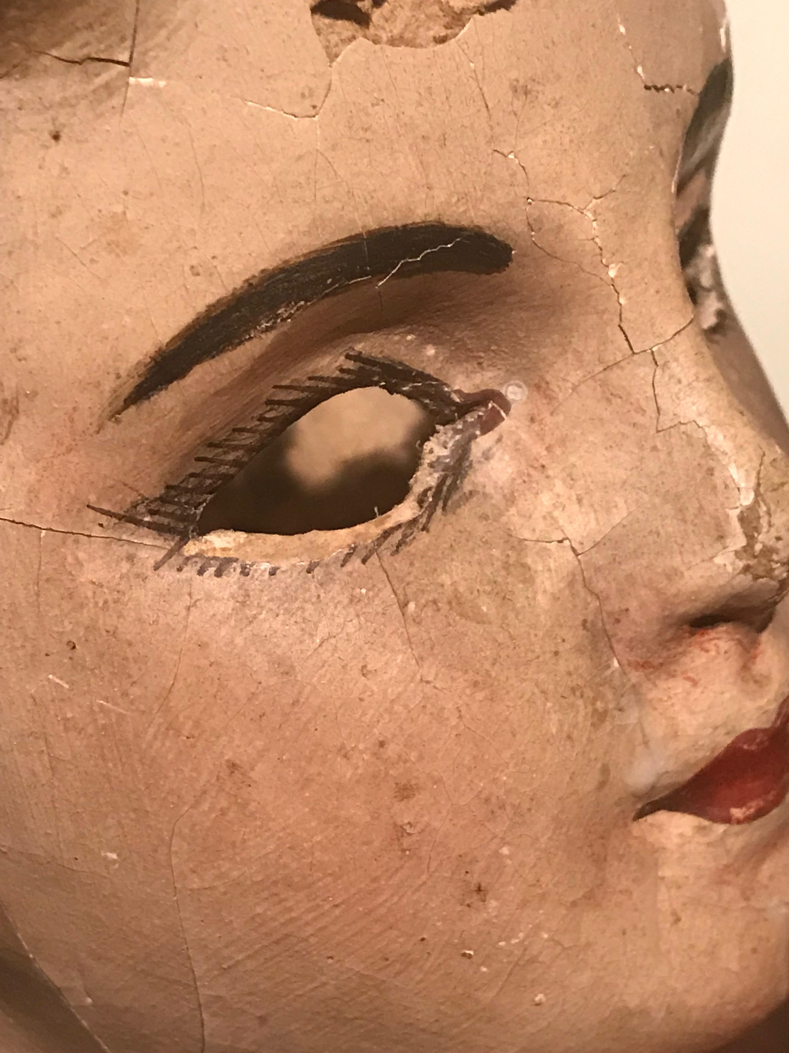 Paper 19th Century French Papier Mâché Doll Head For Sale