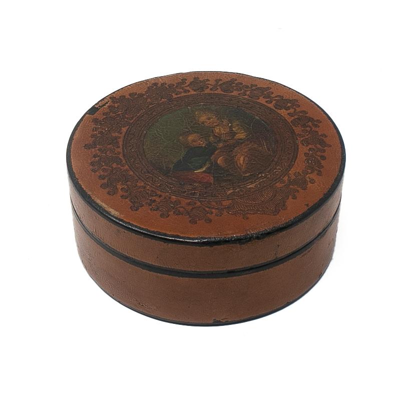 19th century French papier mâché hand painted round trinket box.