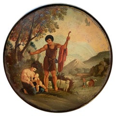 19th Century French Papier Maché Snuff Box with Landscape and Figures Painting