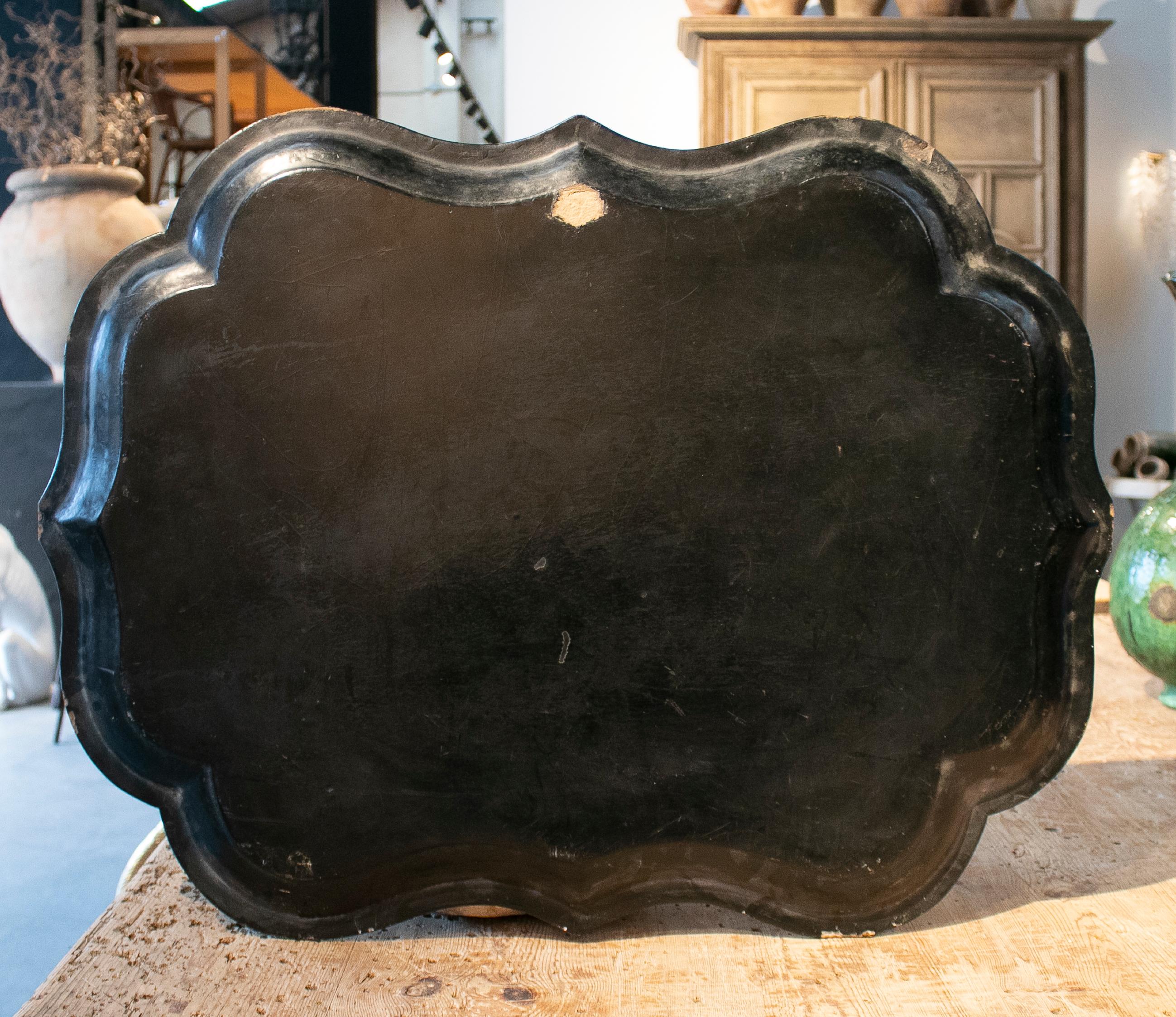19th century French papier mâché tray with rose inlays.