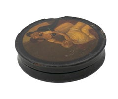 Boîte à bijoux française du 19ème siècle en papier mâché avec Vignette d'amour peinte à la main