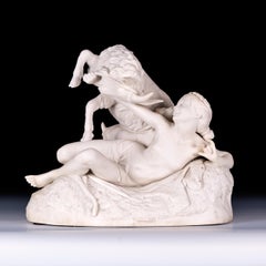 Groupe français du 19ème siècle représentant une jeune femme accompagnée d'un bélier