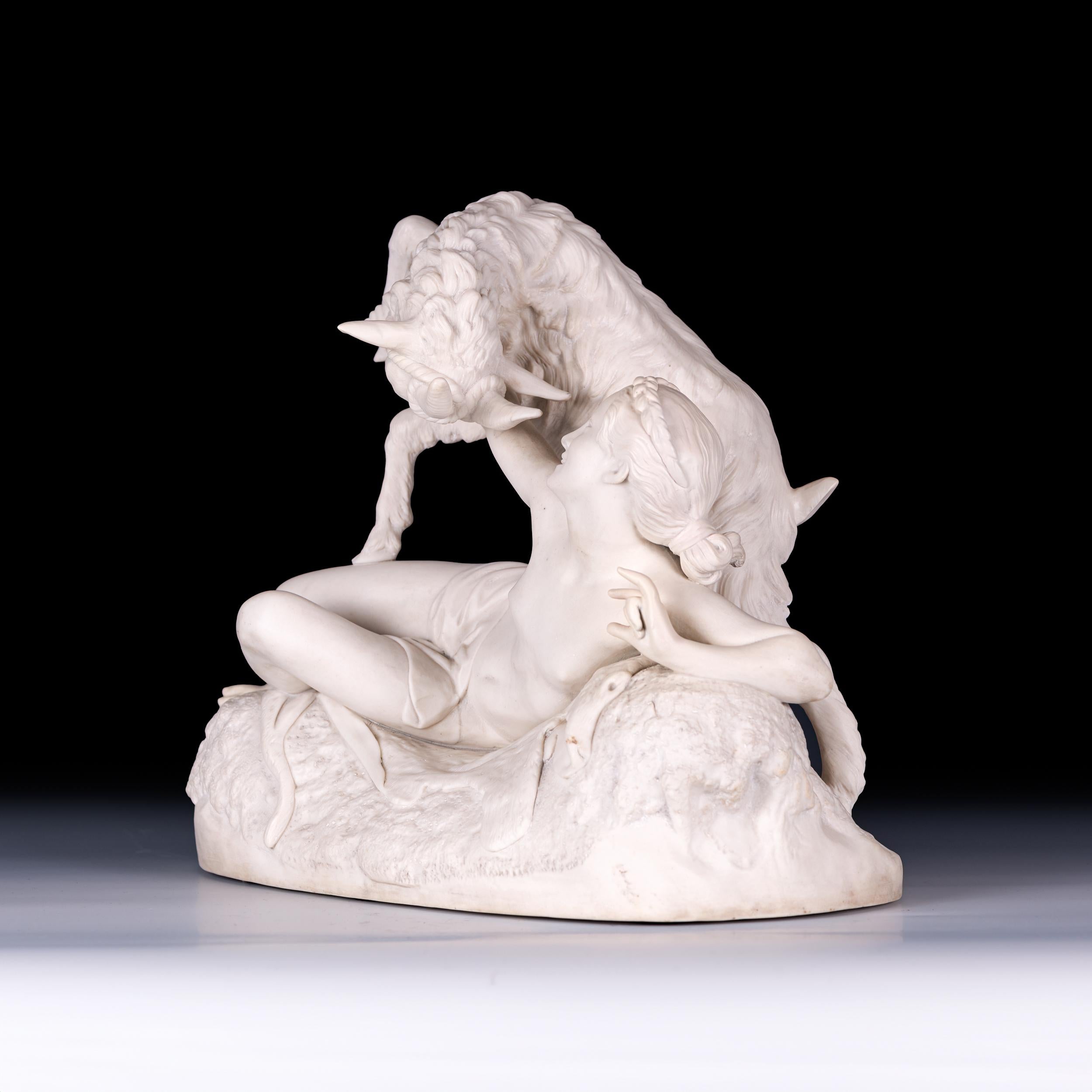 Victorian 19th Century French Parain Group Of Young Woman Accompanied By A Ram For Sale