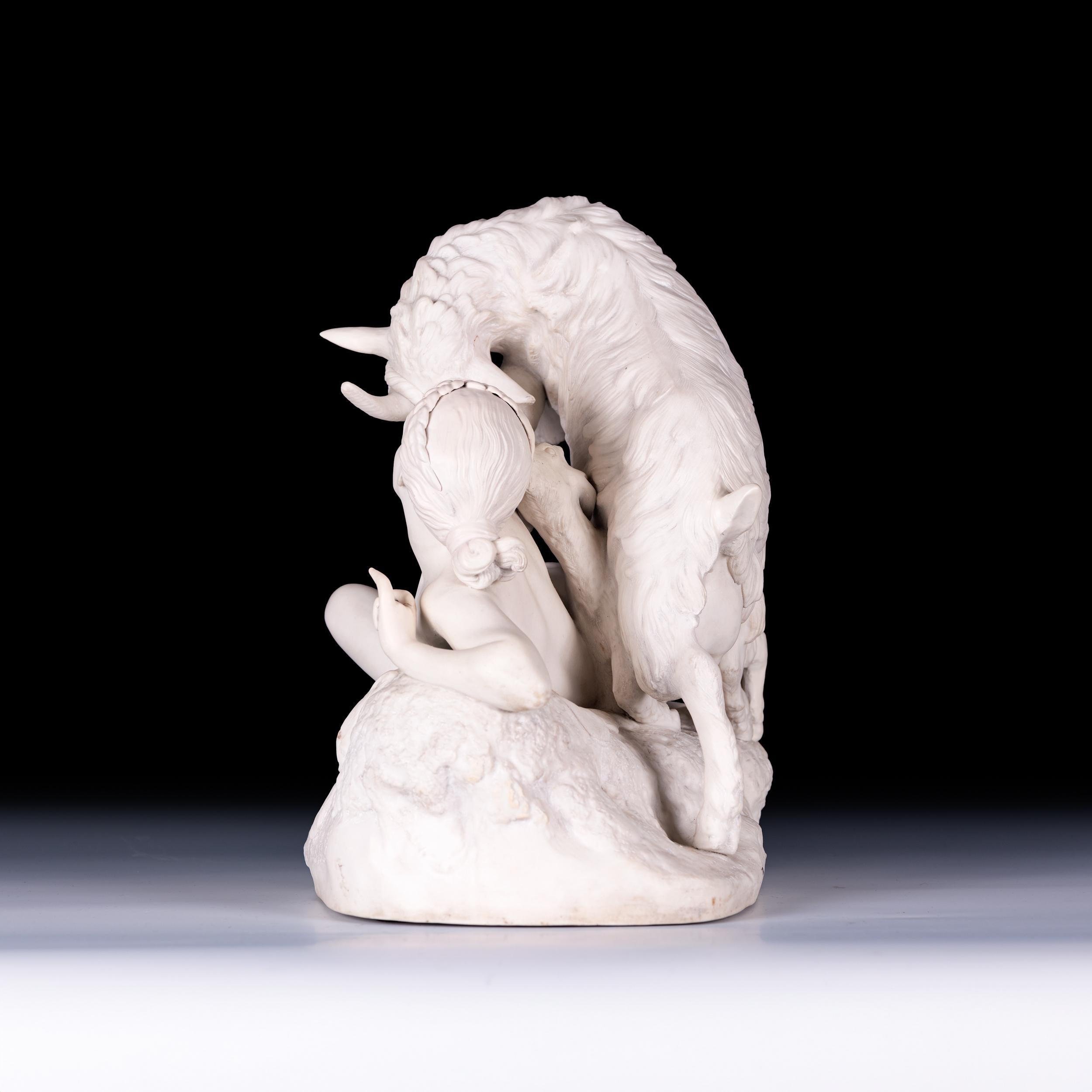19th Century French Parain Group Of Young Woman Accompanied By A Ram In Excellent Condition For Sale In Dublin, IE