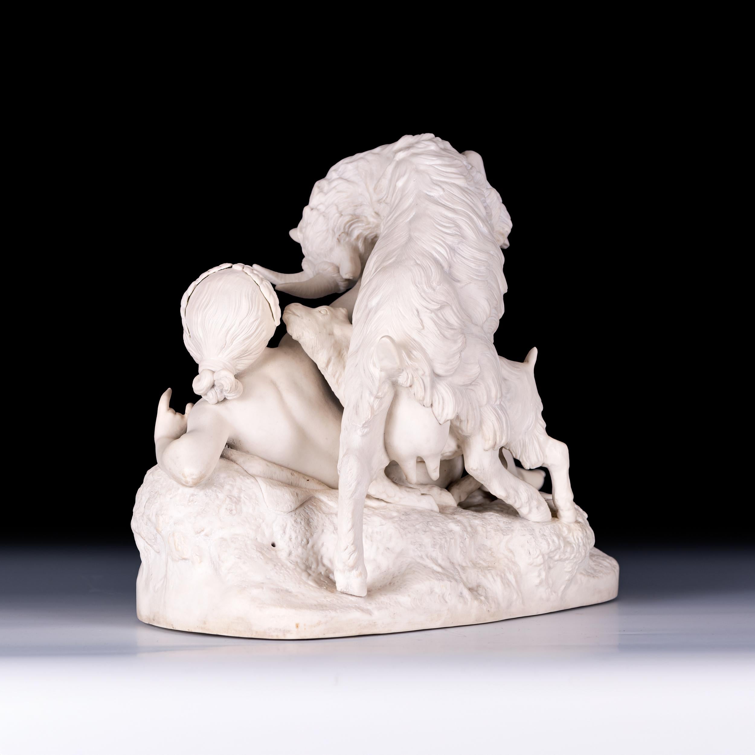 Porcelain 19th Century French Parain Group Of Young Woman Accompanied By A Ram For Sale