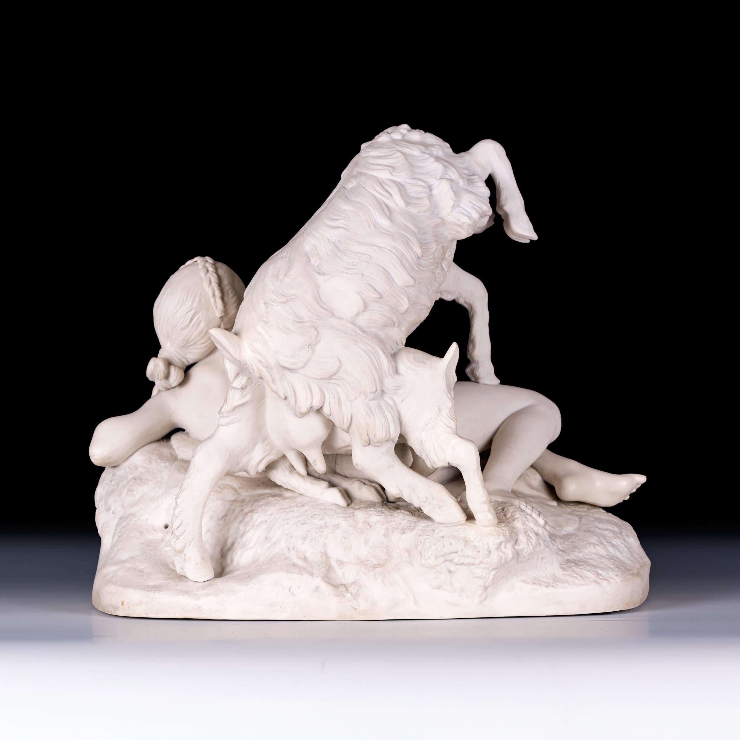 19th Century French Parain Group Of Young Woman Accompanied By A Ram For Sale 1