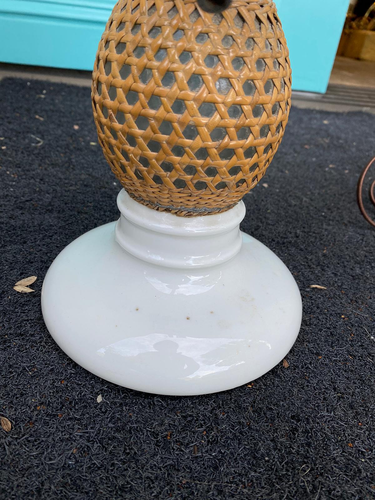19th Century French Paris Rattan Covered Glass and Pewter Seltzer Bottle as Lamp 6