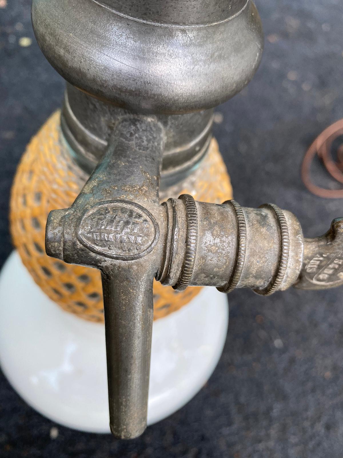 19th Century French Paris Rattan Covered Glass and Pewter Seltzer Bottle as Lamp 1