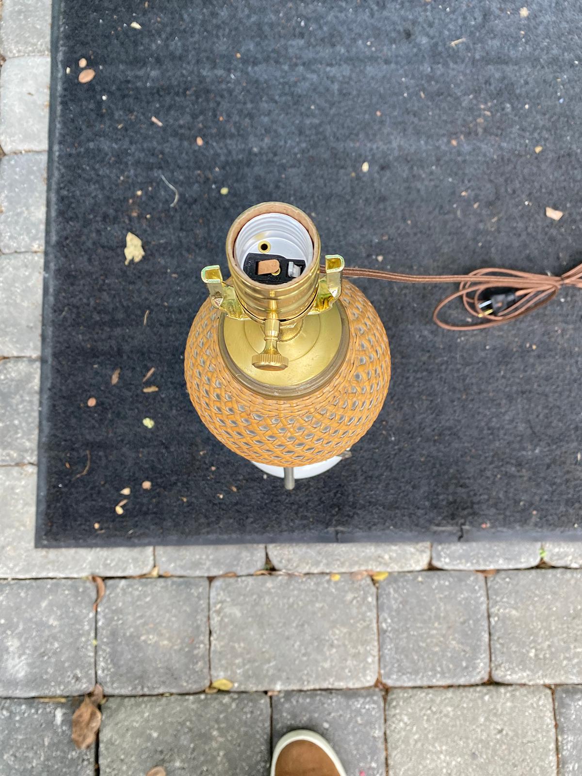 19th Century French Paris Rattan Covered Glass and Pewter Seltzer Bottle as Lamp 2