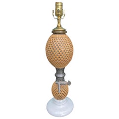 19th Century French Paris Rattan Covered Glass and Pewter Seltzer Bottle as Lamp