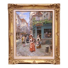 19th Century French Paris Scene Painting “Chez la Modiste” Signed H.V. Lesur