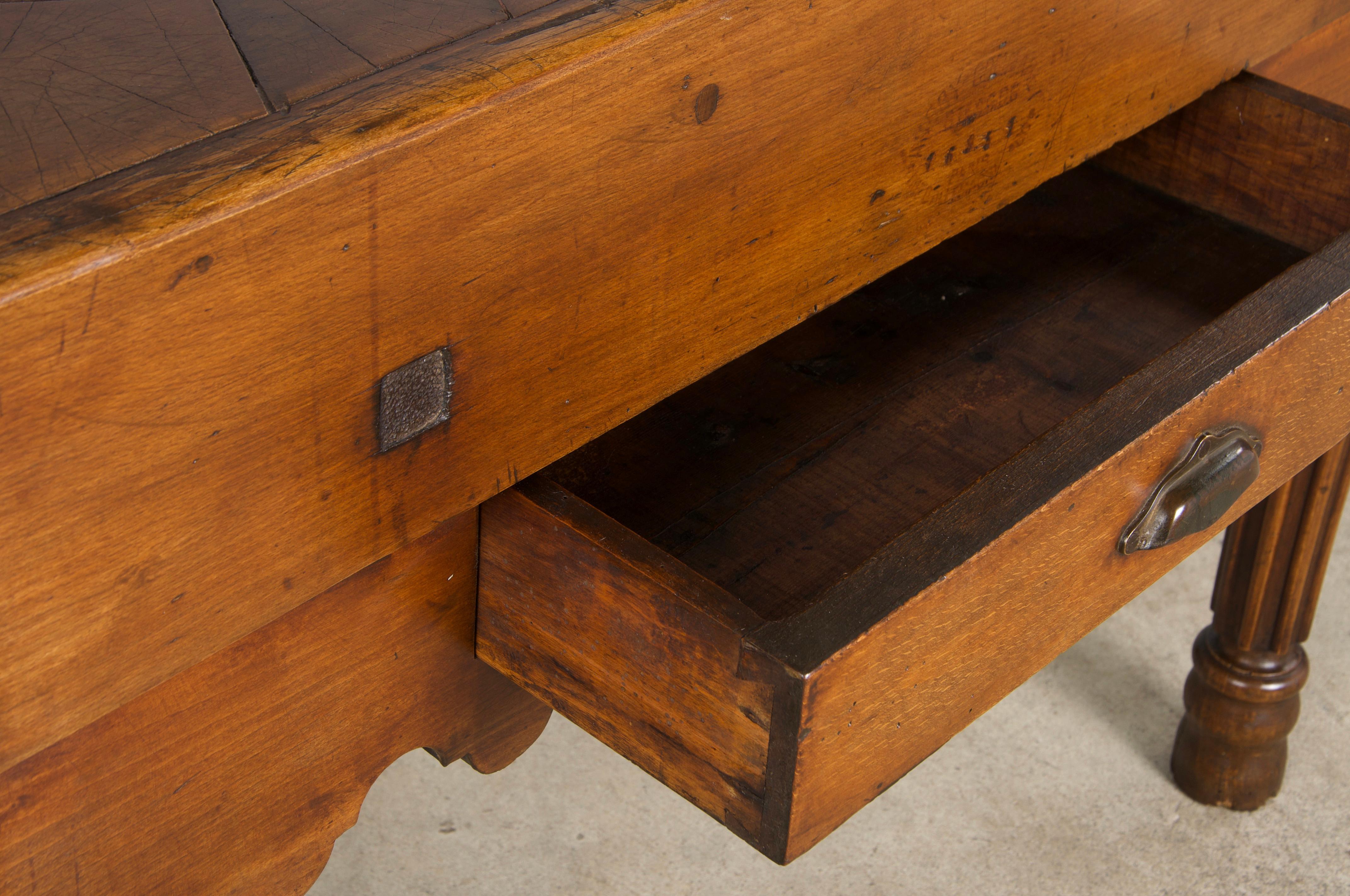 19th Century French Parisian Carved Maple Butcher Block Table 7