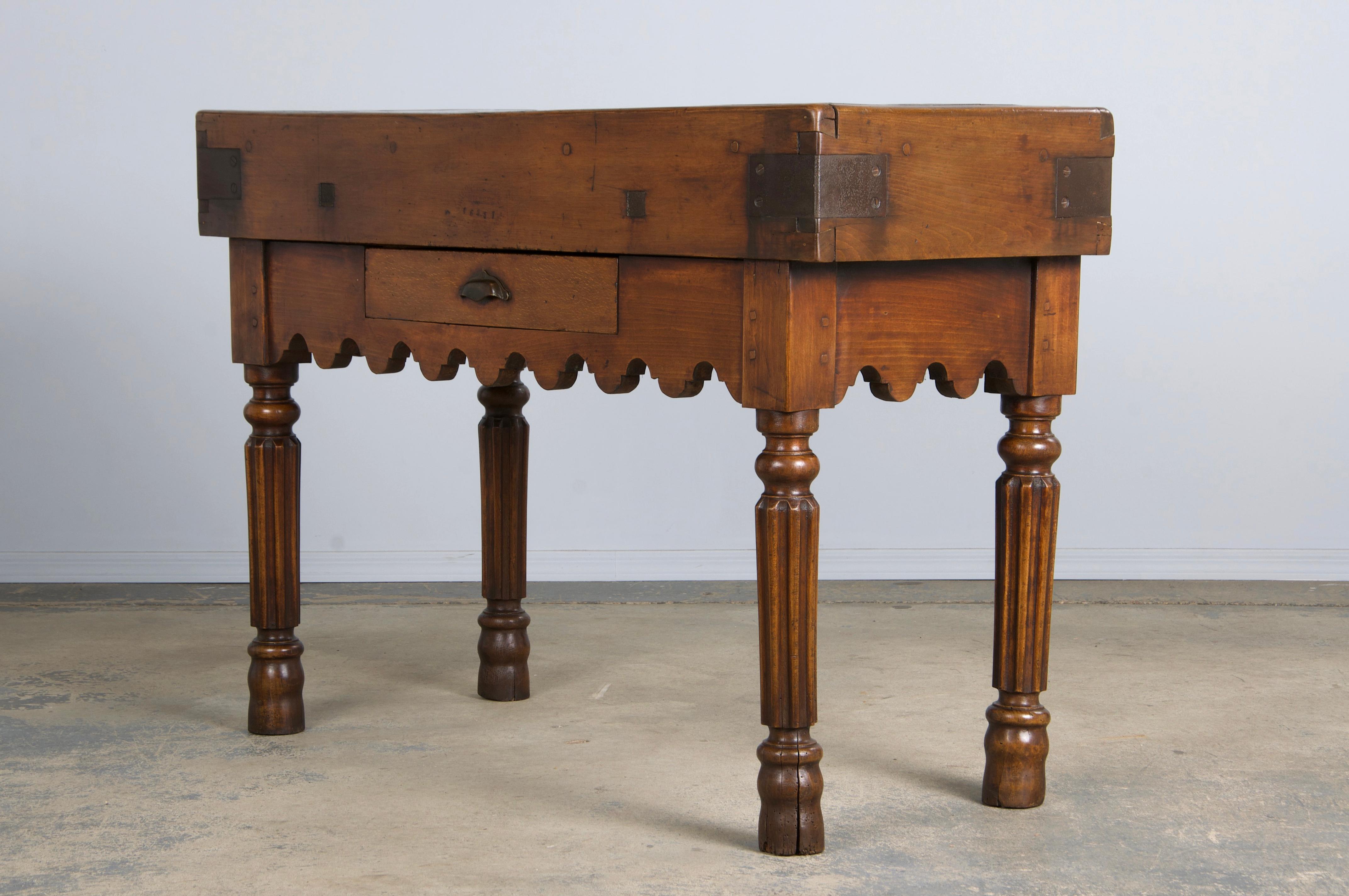 19th Century French Parisian Carved Maple Butcher Block Table 11