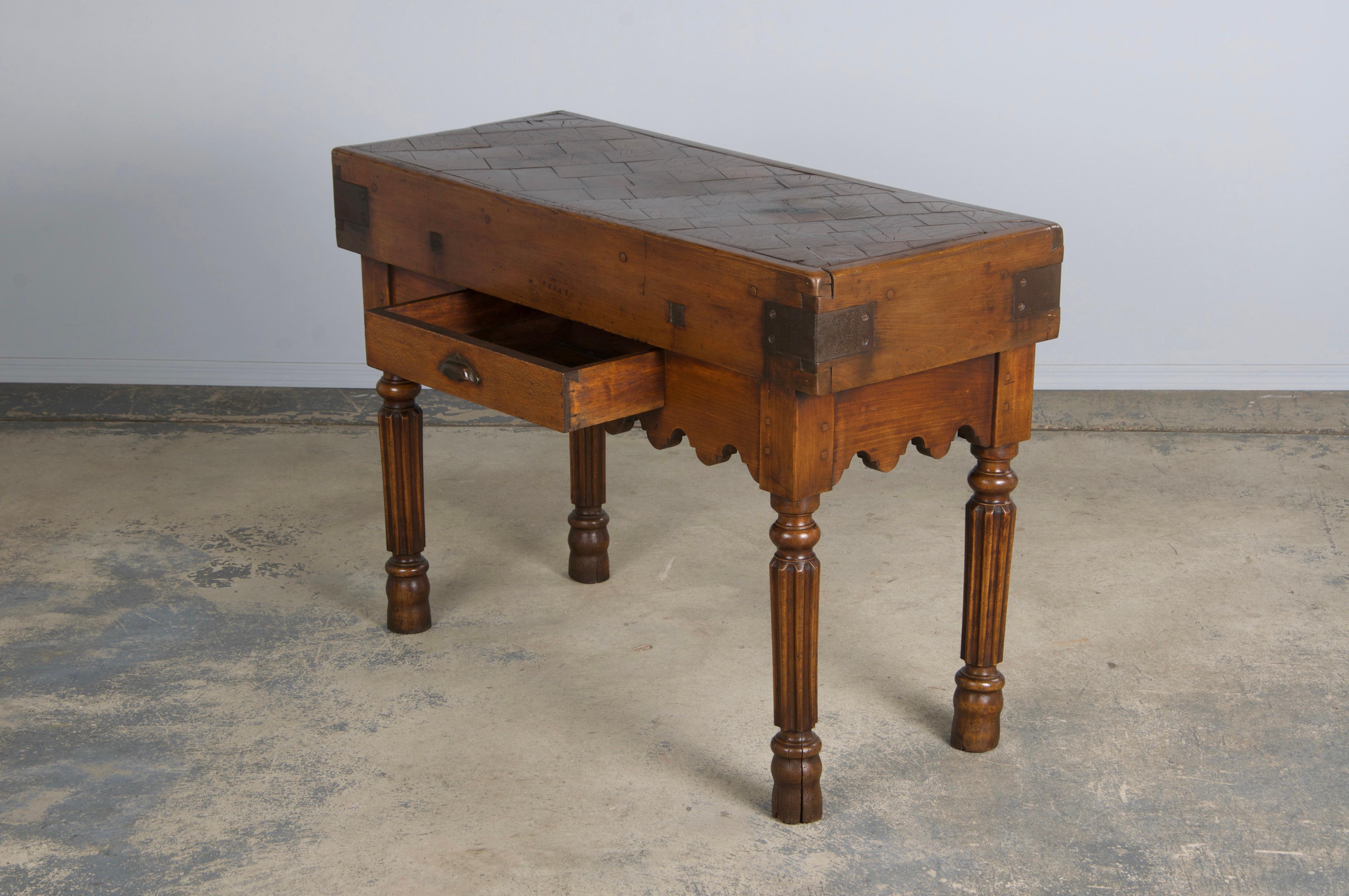 19th Century French Parisian Carved Maple Butcher Block Table 13