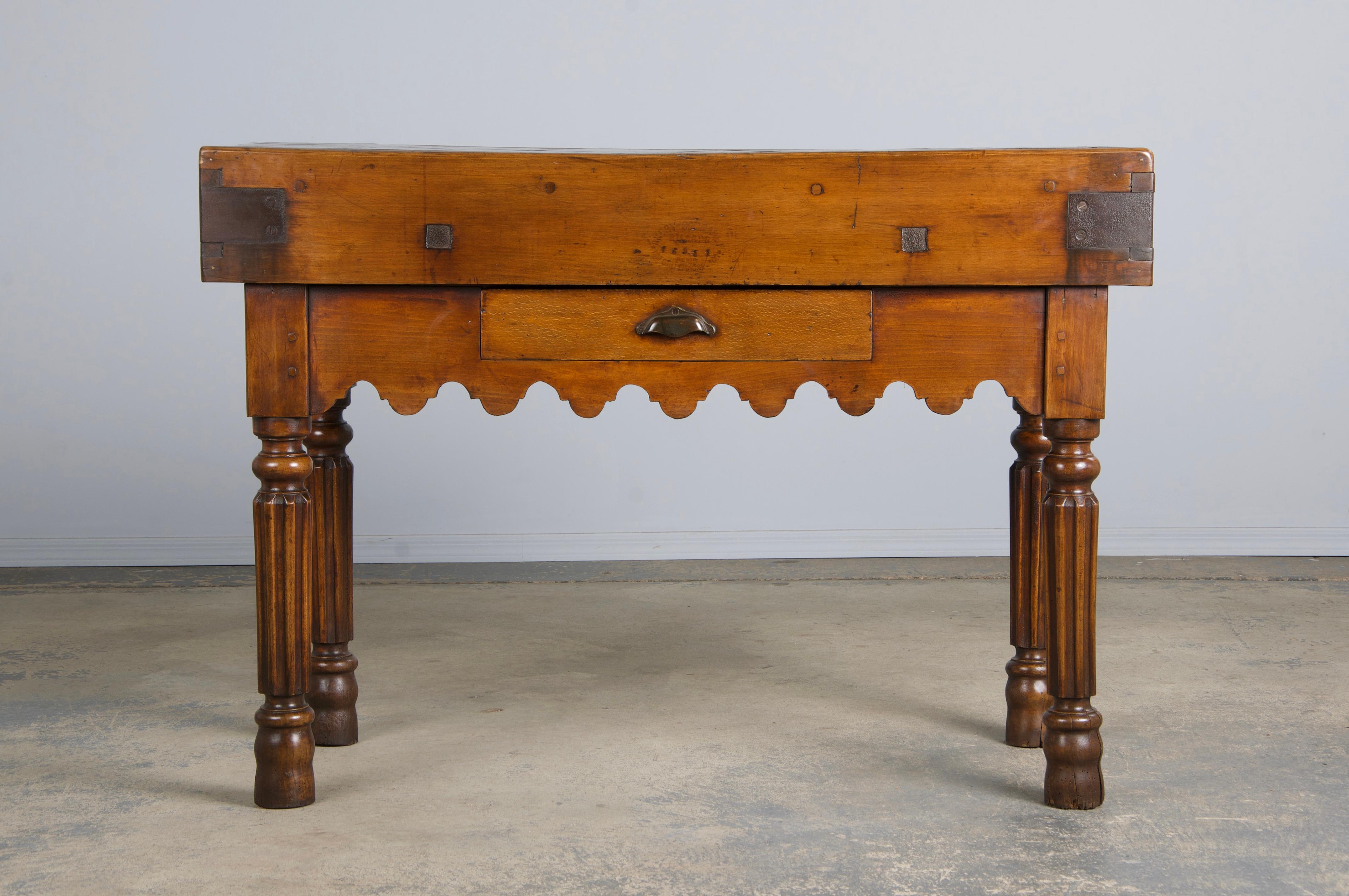 French Provincial 19th Century French Parisian Carved Maple Butcher Block Table