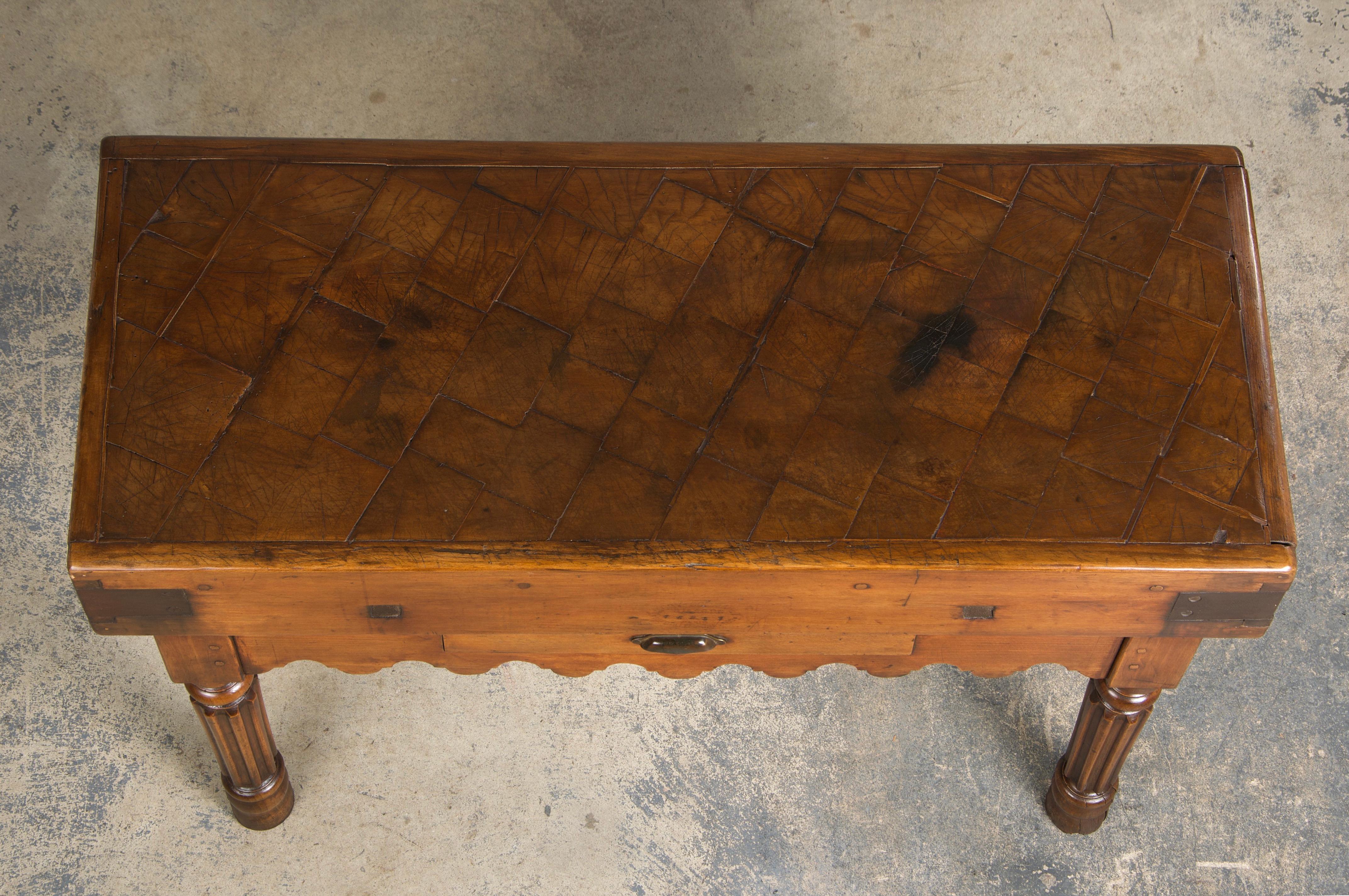 Metal 19th Century French Parisian Carved Maple Butcher Block Table