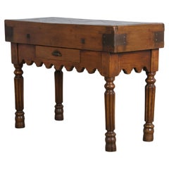 Mesa de bloque de carnicero de arce tallado parisino francés del siglo XIX