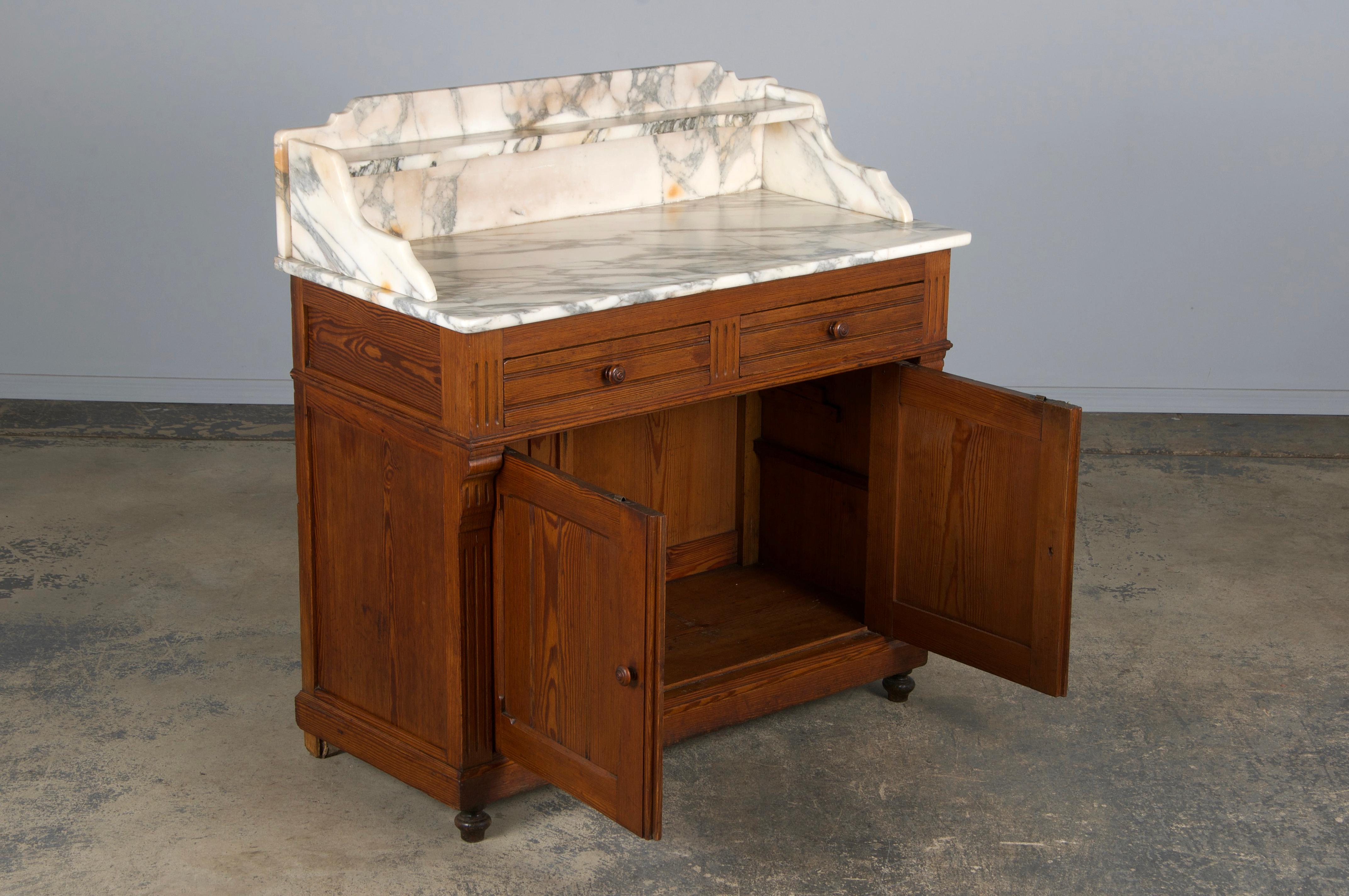 19th Century French Parisian Pine Wash Stand Vanity W/ Calacatta Viola Marble 5