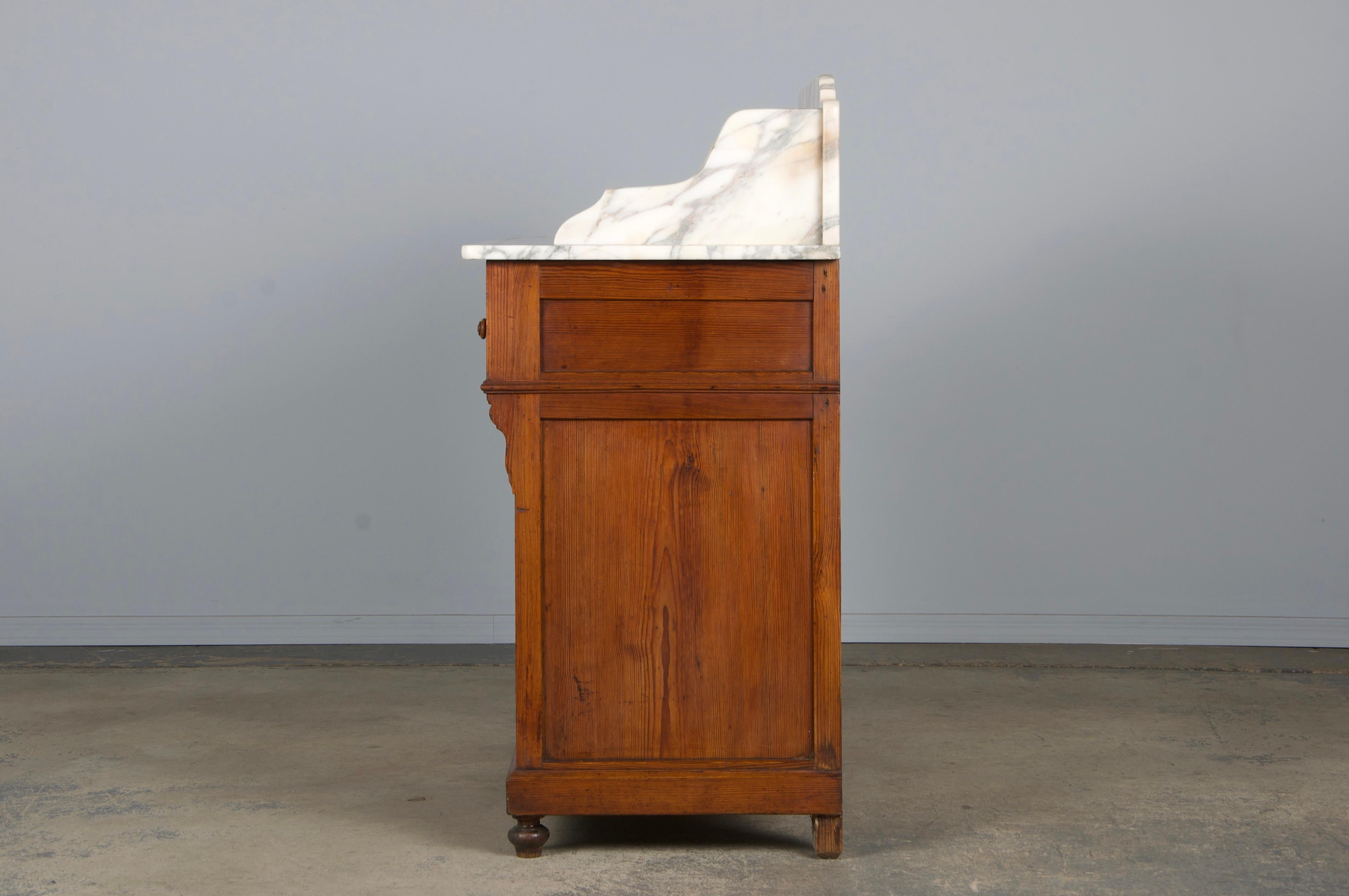 19th Century French Parisian Pine Wash Stand Vanity W/ Calacatta Viola Marble 8
