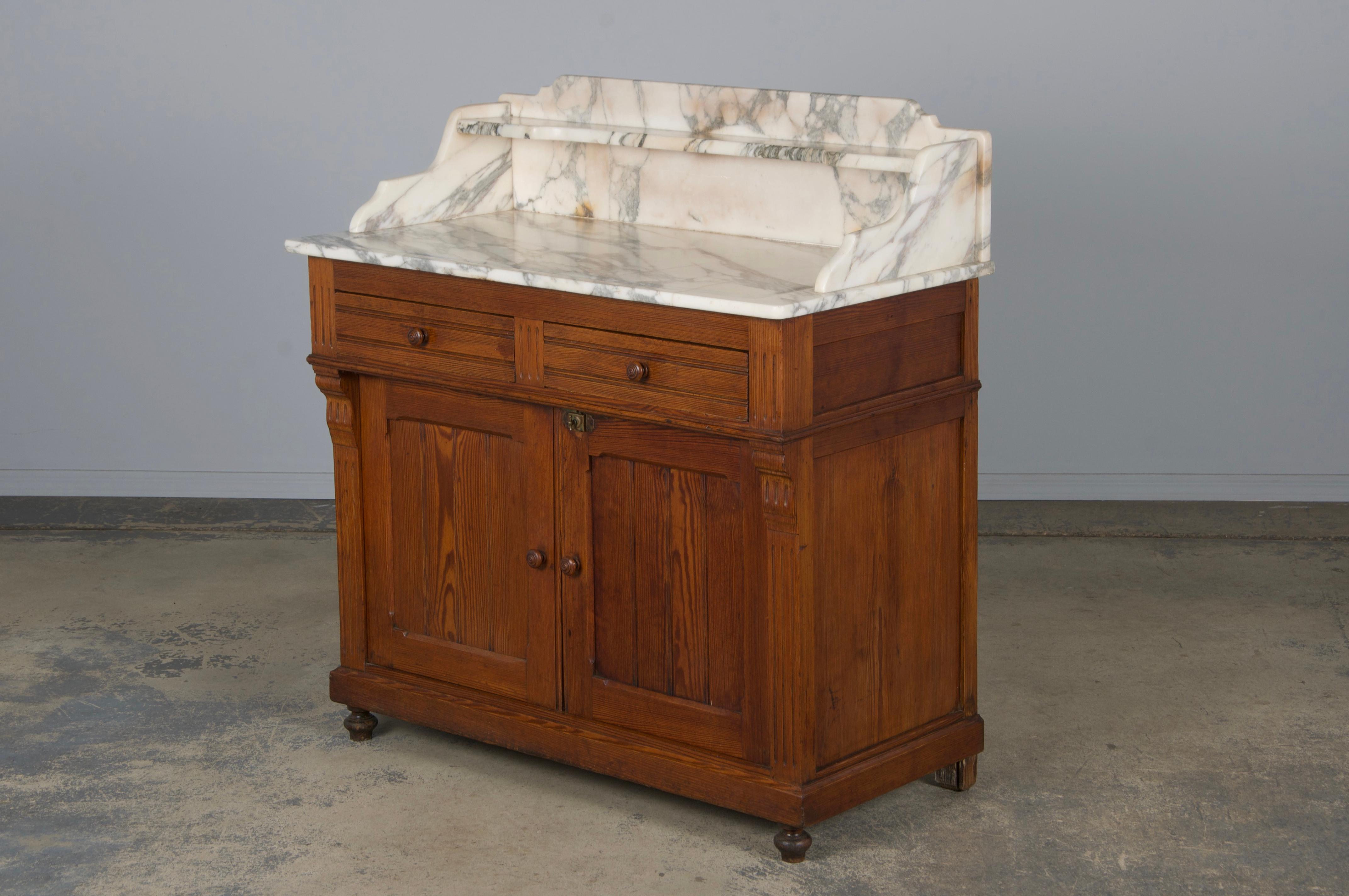 19th Century French Parisian Pine Wash Stand Vanity W/ Calacatta Viola Marble 9