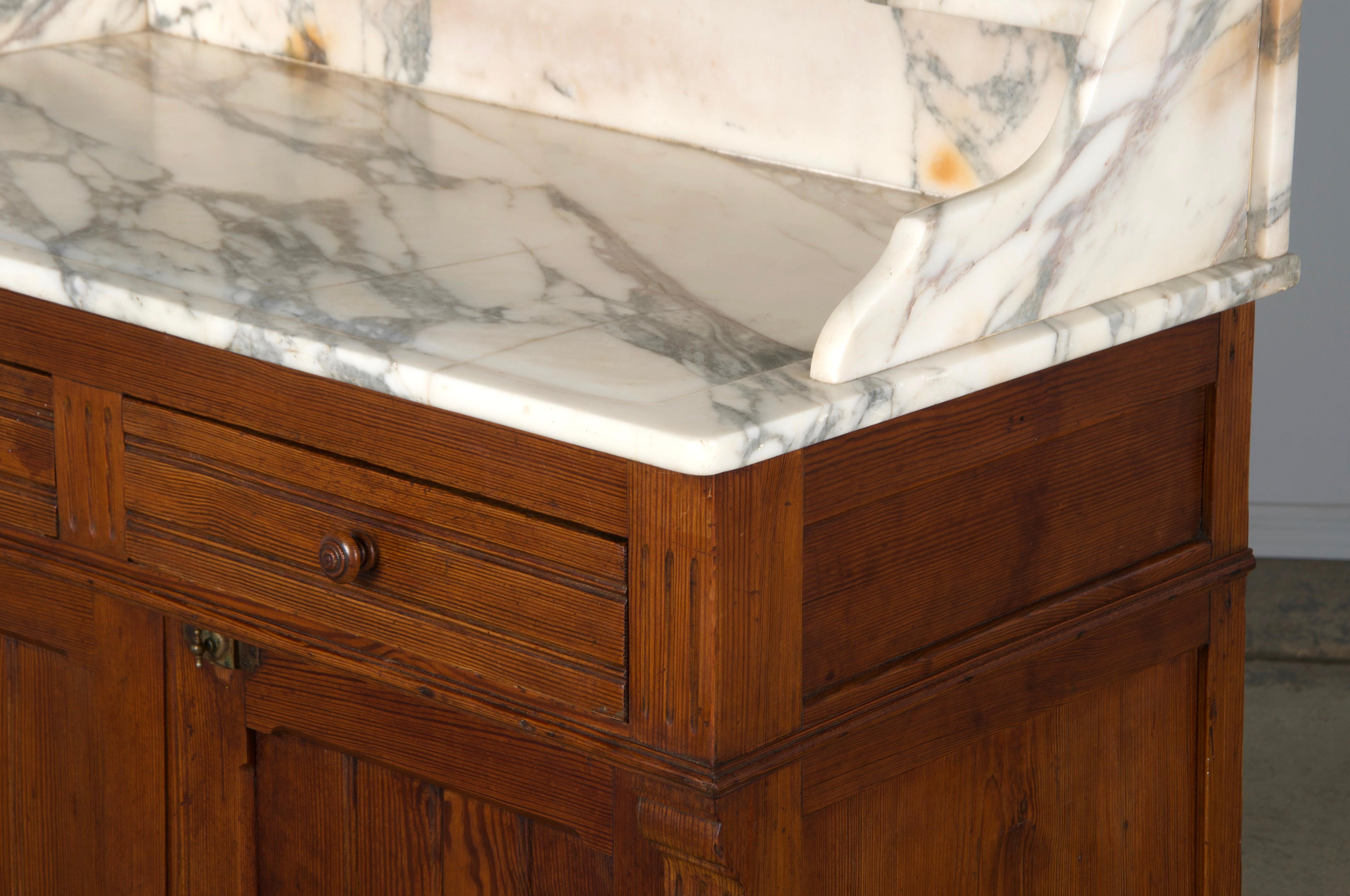 19th Century French Parisian Pine Wash Stand Vanity W/ Calacatta Viola Marble 10