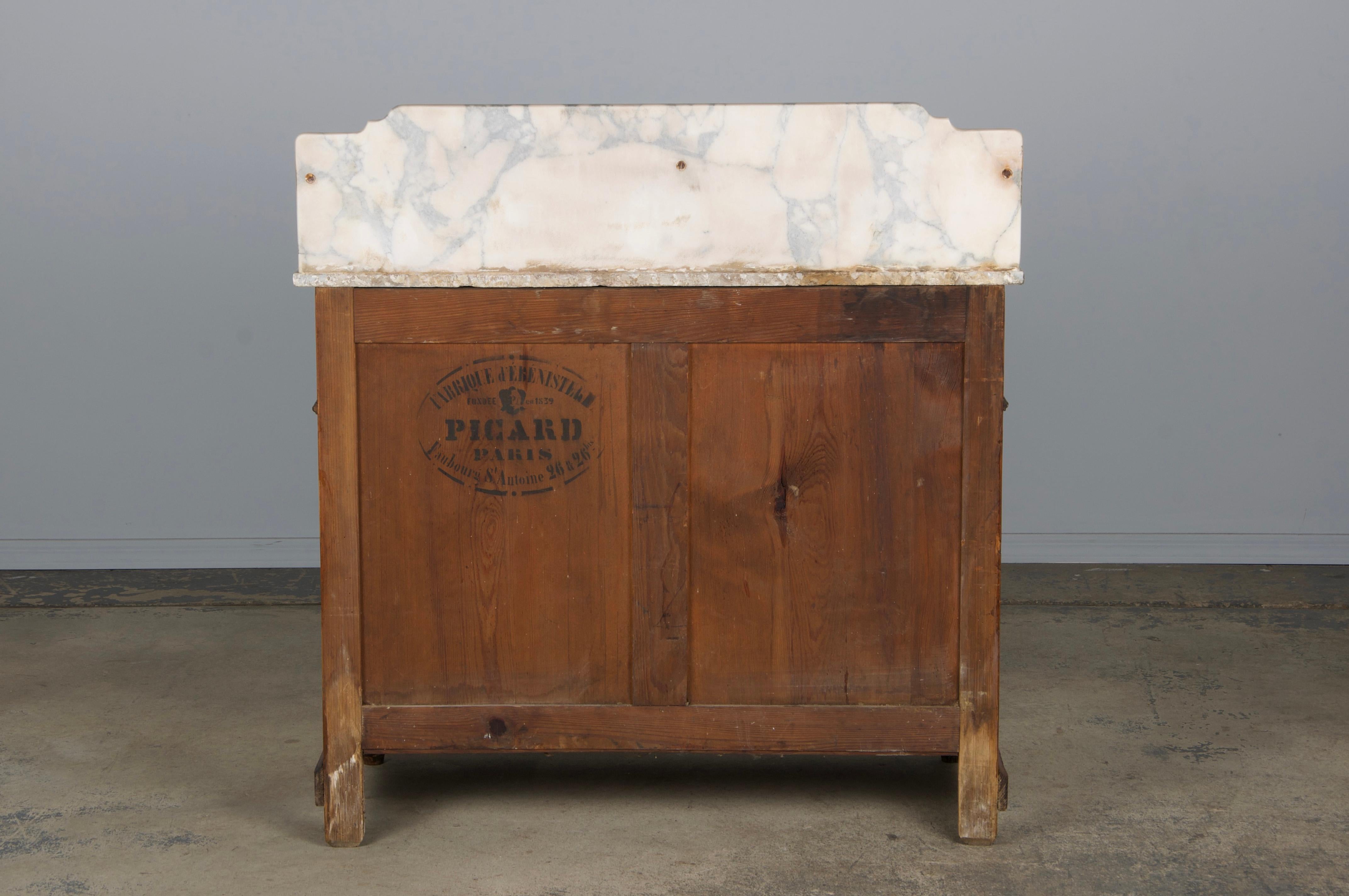 19th Century French Parisian Pine Wash Stand Vanity W/ Calacatta Viola Marble 14