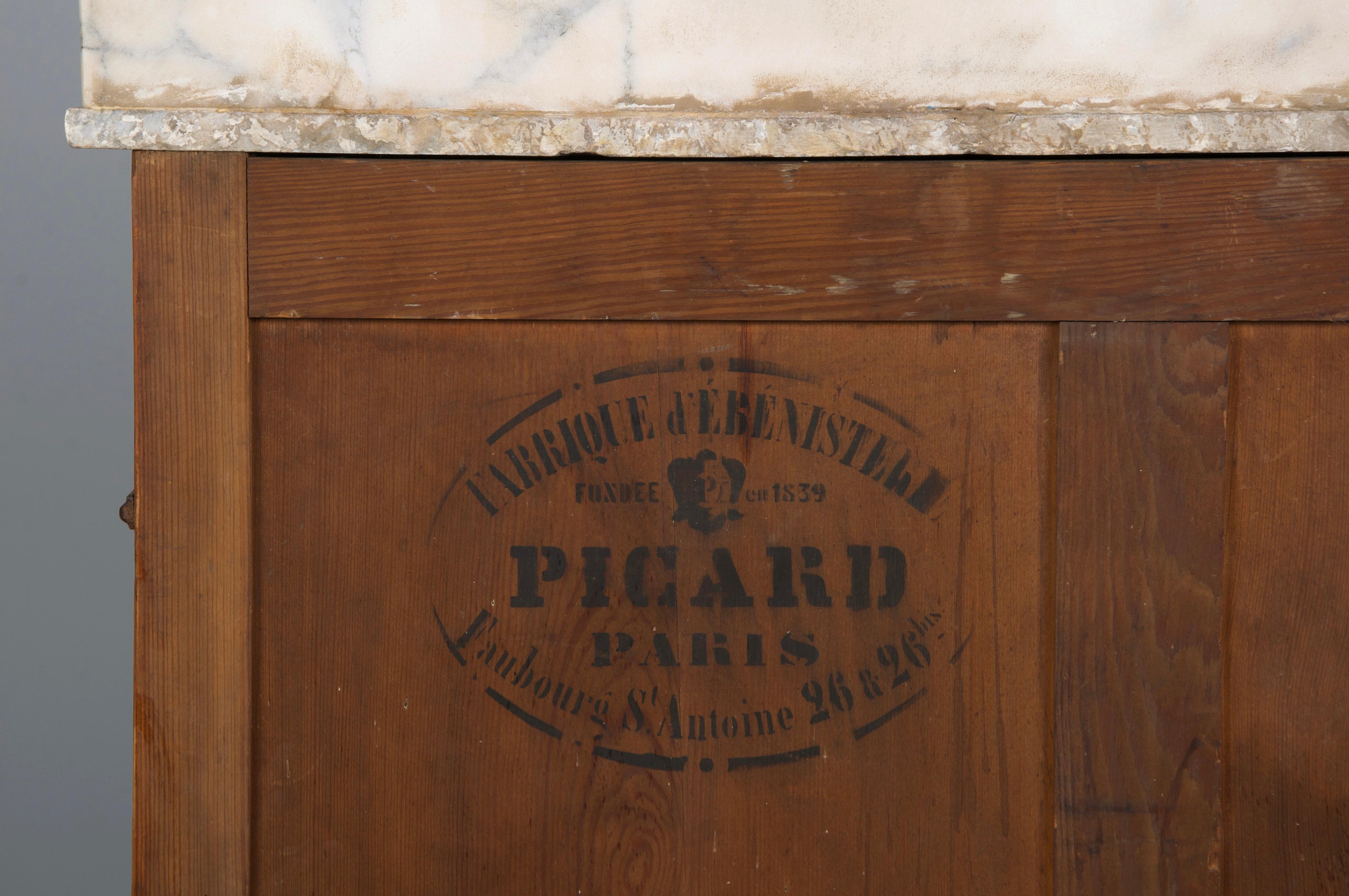 19th Century French Parisian Pine Wash Stand Vanity W/ Calacatta Viola Marble 15