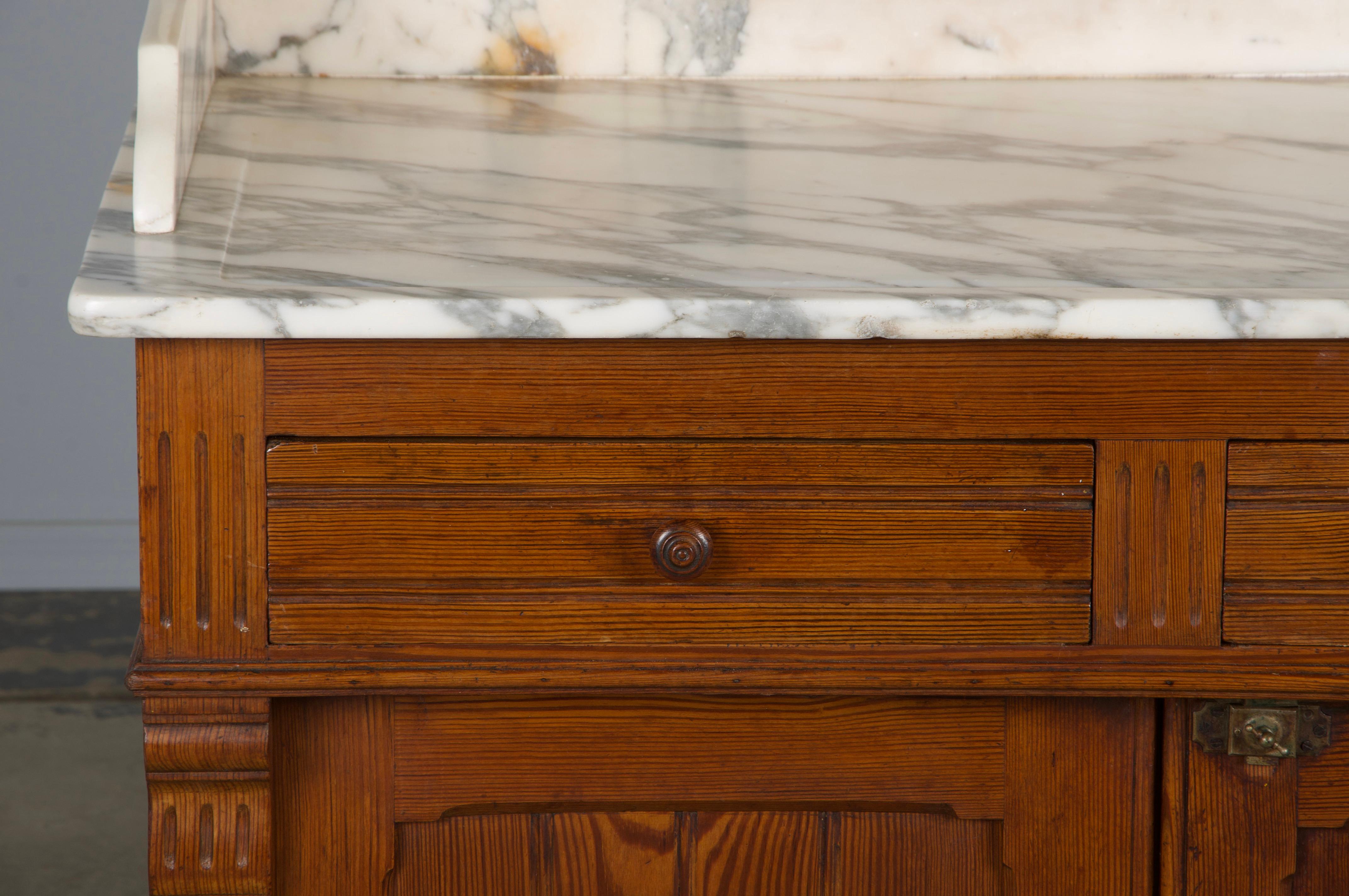French Provincial 19th Century French Parisian Pine Wash Stand Vanity W/ Calacatta Viola Marble