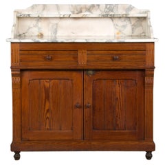 19th Century French Parisian Pine Wash Stand Vanity W/ Calacatta Viola Marble