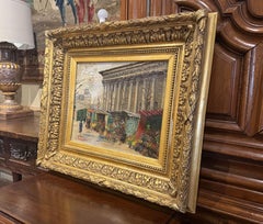 Peinture de scène parisienne du 19ème siècle dans un cadre doré signé E. Thioulouze