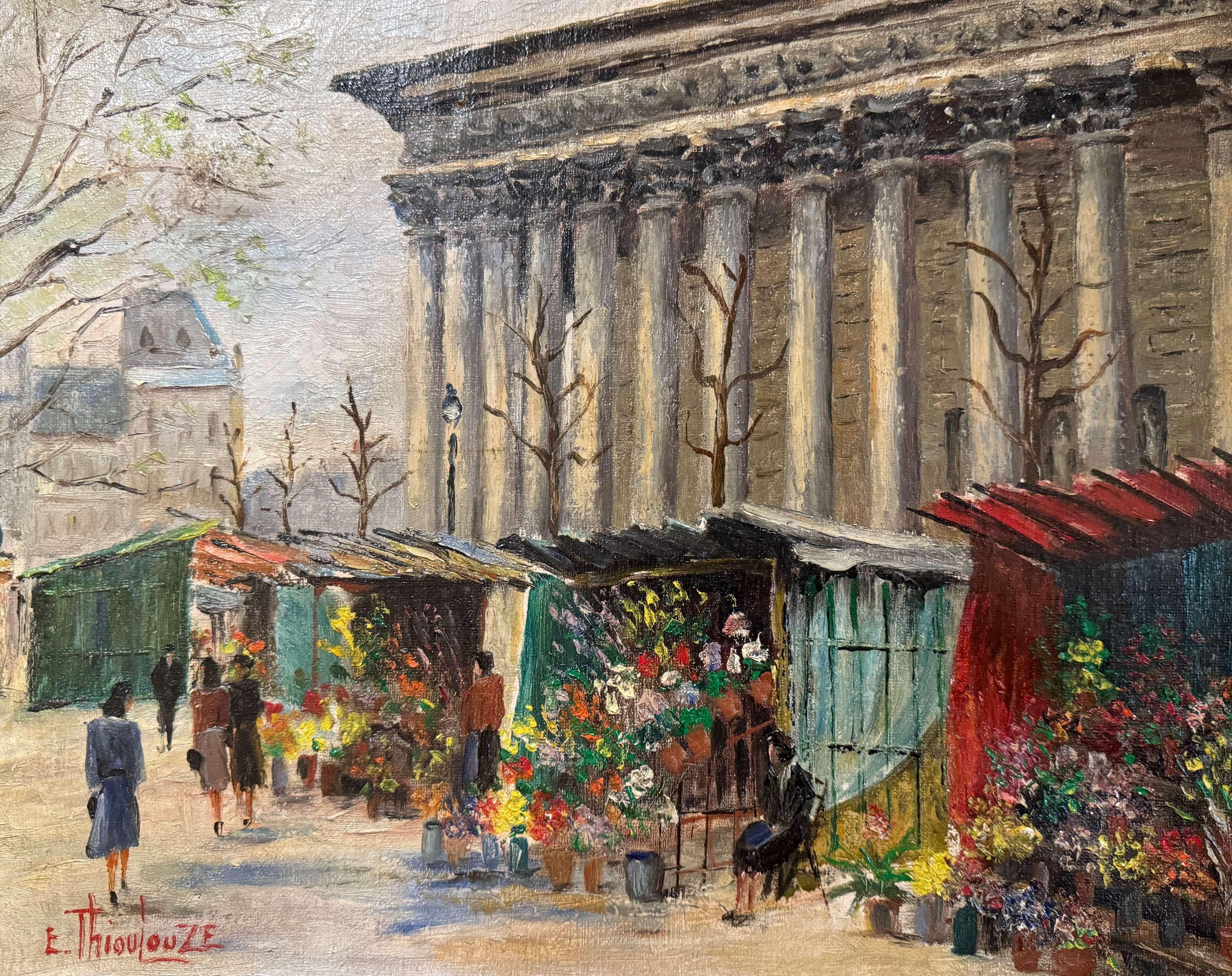 Français Peinture de scène parisienne du 19ème siècle dans un cadre doré signé E. Thioulouze en vente