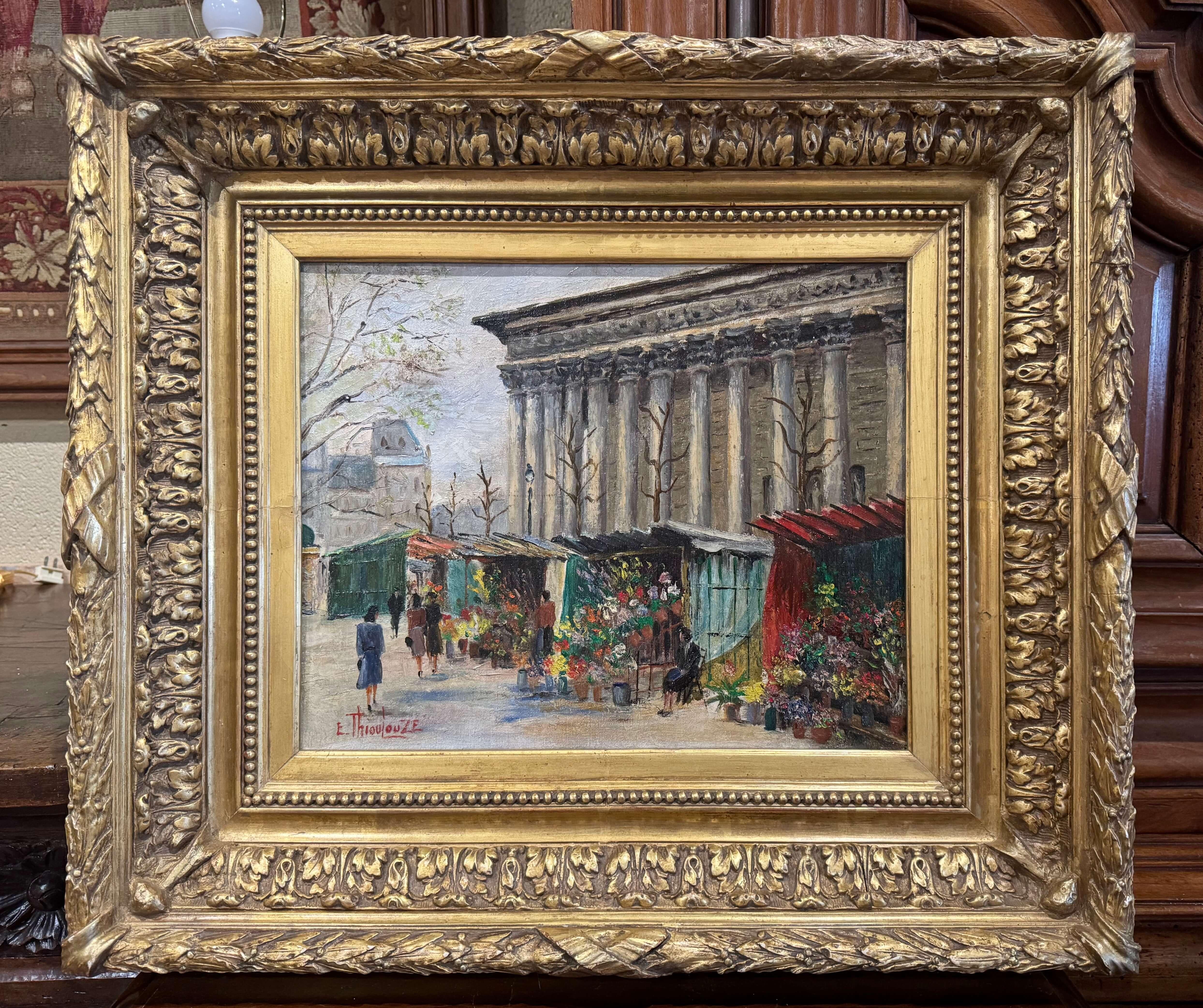 Peinture de scène parisienne du 19ème siècle dans un cadre doré signé E. Thioulouze Excellent état - En vente à Dallas, TX