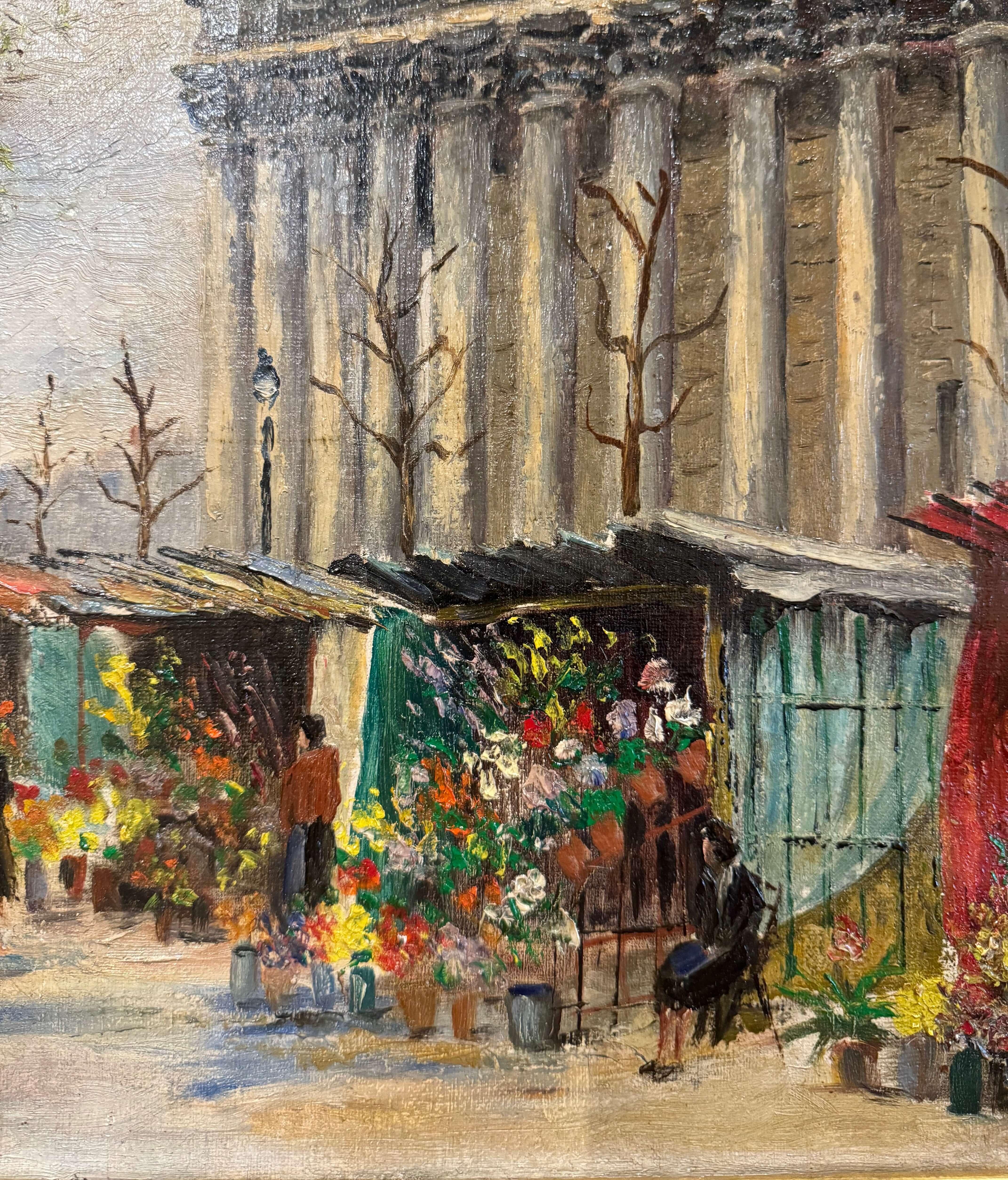 XIXe siècle Peinture de scène parisienne du 19ème siècle dans un cadre doré signé E. Thioulouze en vente