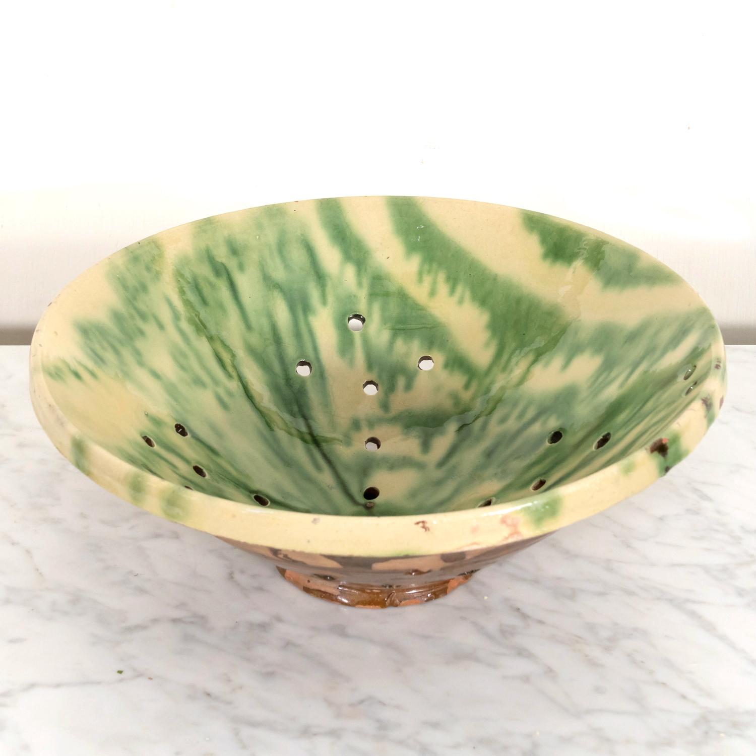 Late 19th Century 19th Century French Passoire or Colander with Yellow and Green Interior Glaze