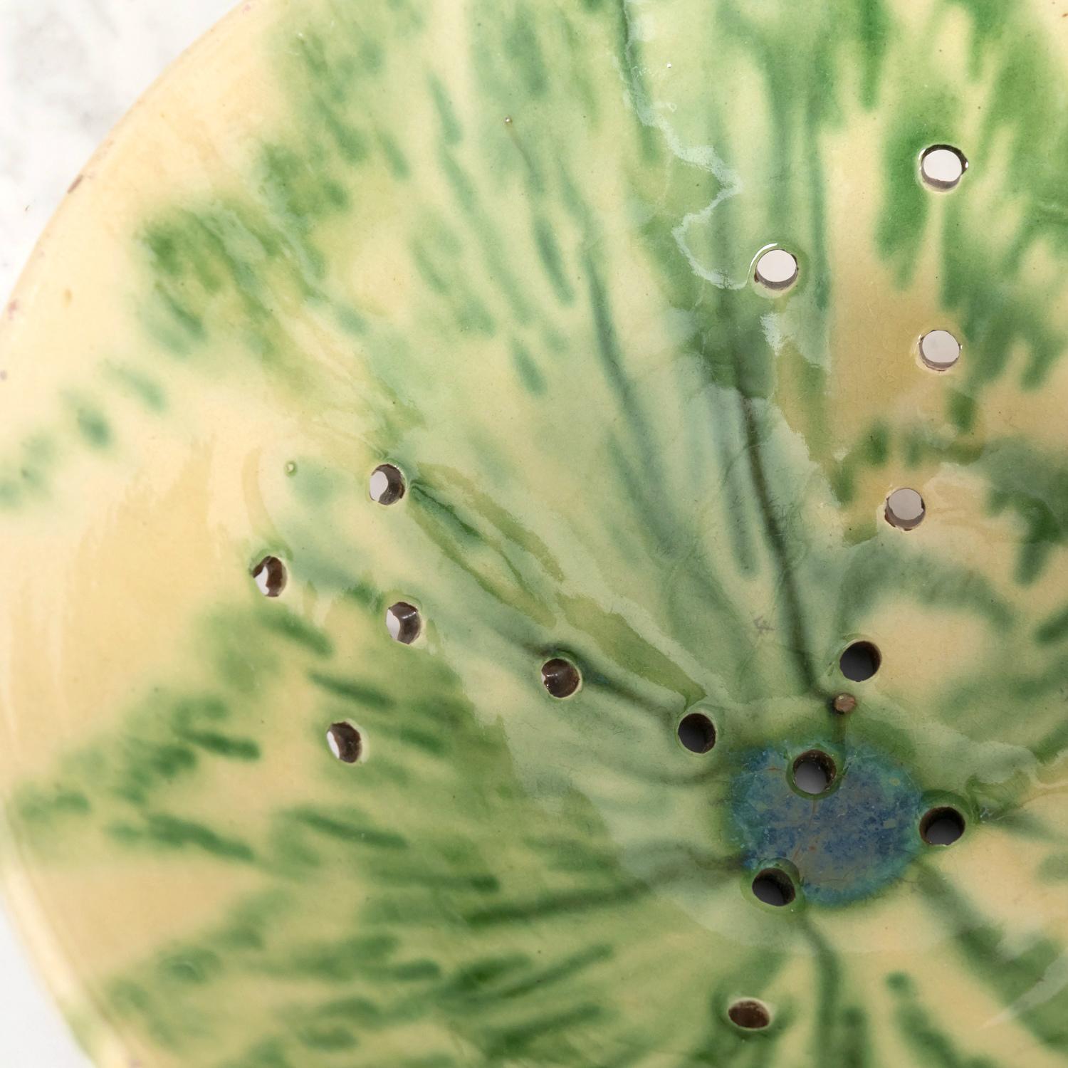 19th Century French Passoire or Colander with Yellow and Green Interior Glaze 3