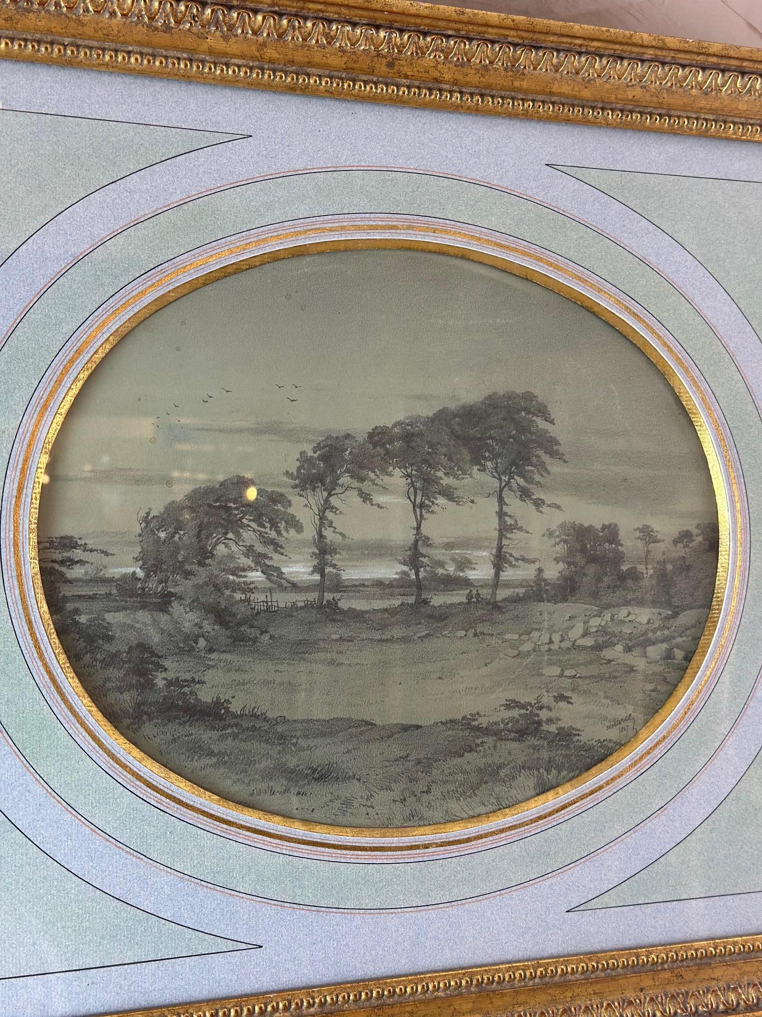 19th century French Pastel Drawing Signed Cinarie, 1867s For Sale 1